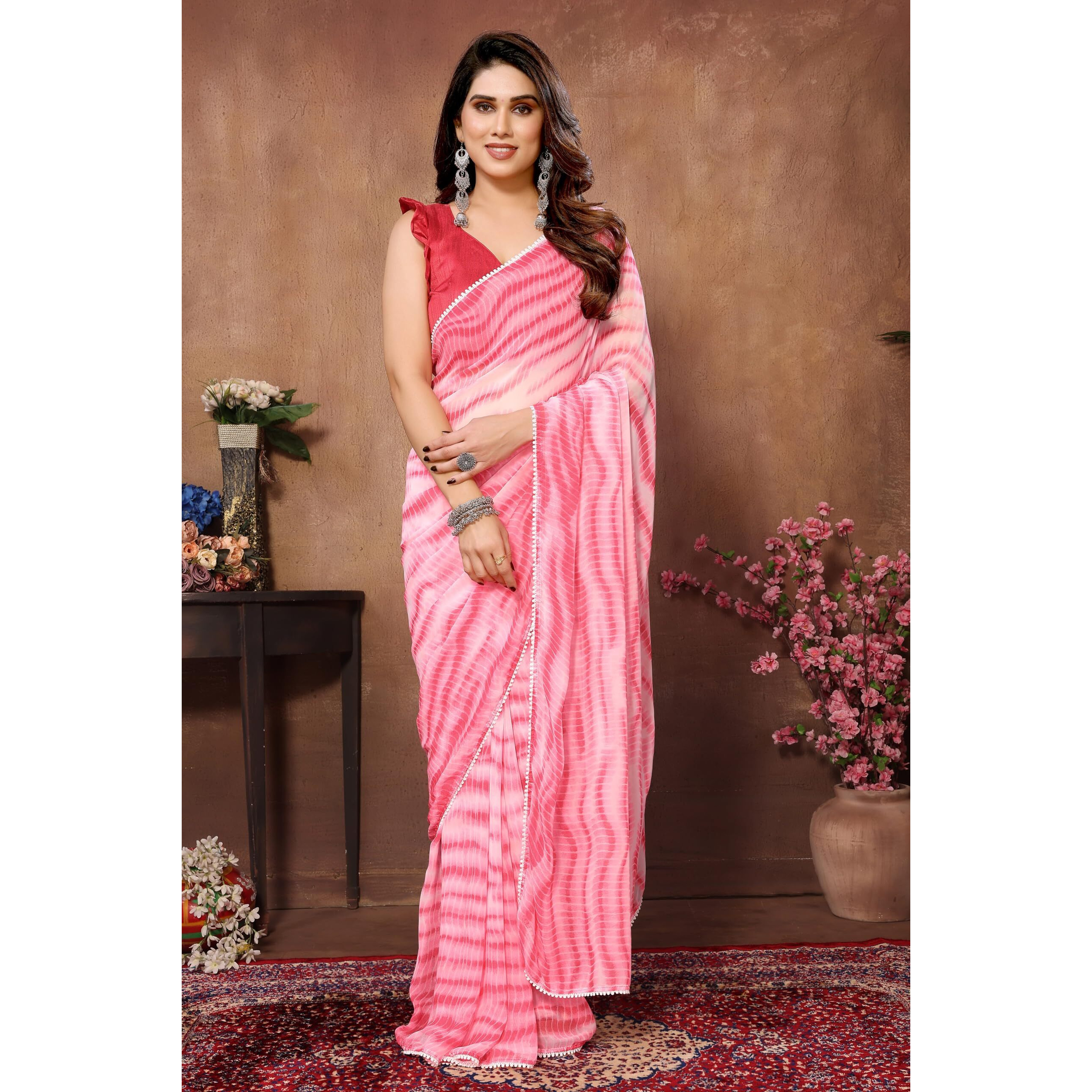 Ekasya Womens Soft Georgette Printed Ready To Wear Saree And Unstitched Banglory Silk Blouse Piece | Sari For Women | E5635_13