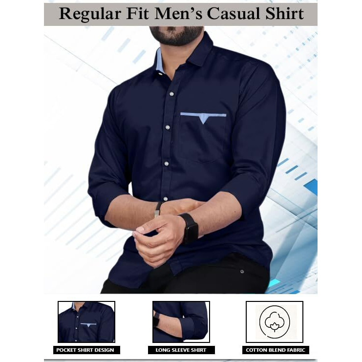 Finivo Fashion Mens Cotton Regular Fit Casual Shirt (Small, Navy Blue)