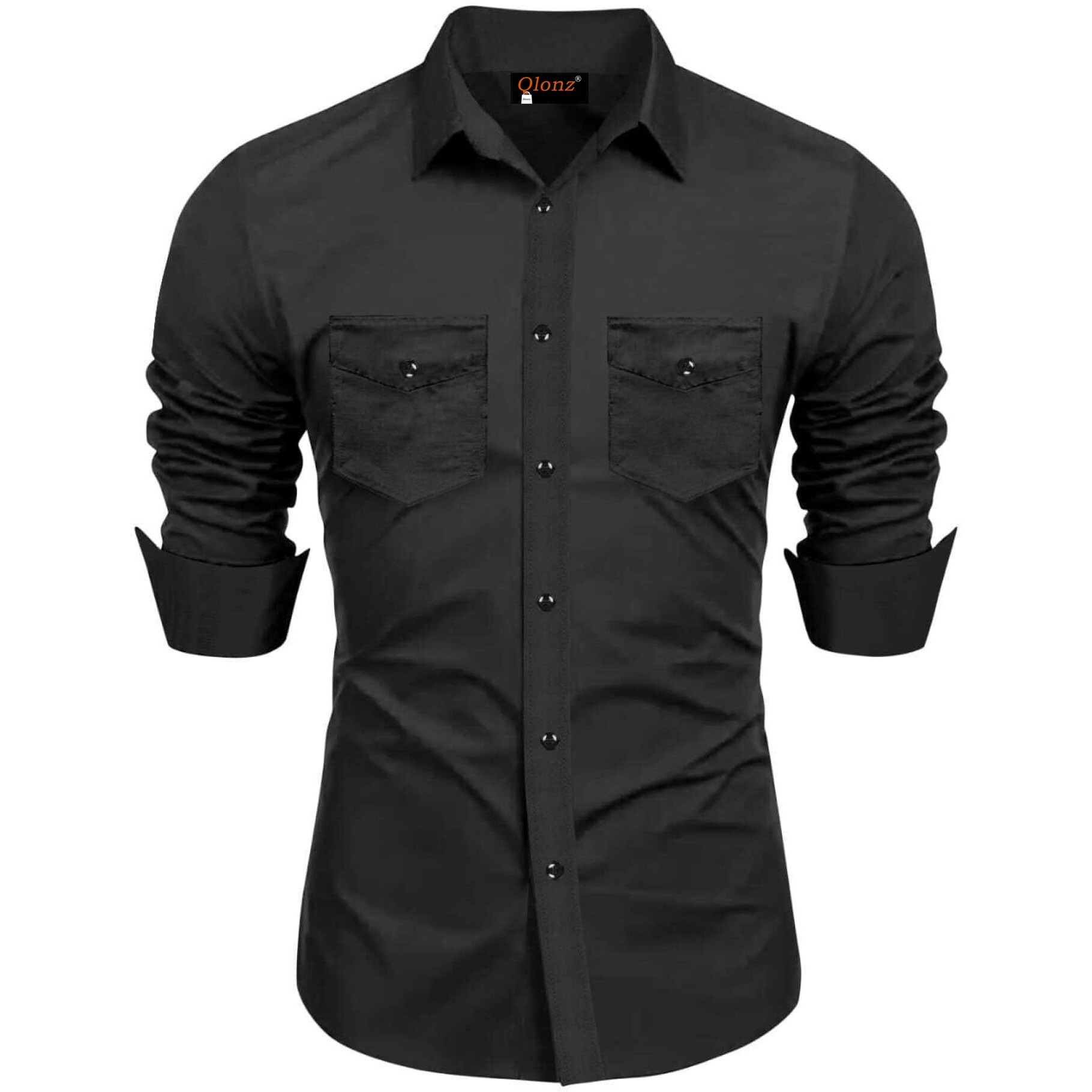 Rebelify Double Pocket With Flap Men Cargo Cotton Shirt Black
