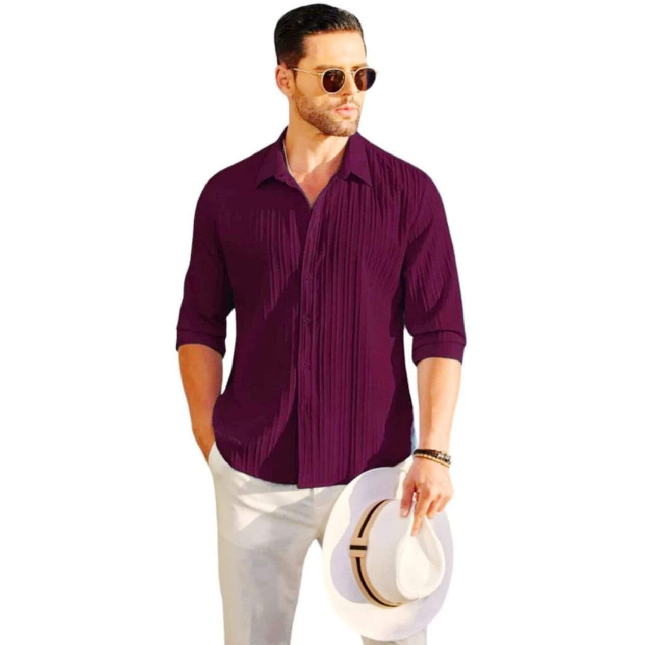 Funky Rich Mens Cotton Solid Classic Fit Shirt (Fr-3294-White-M_Sf-White)