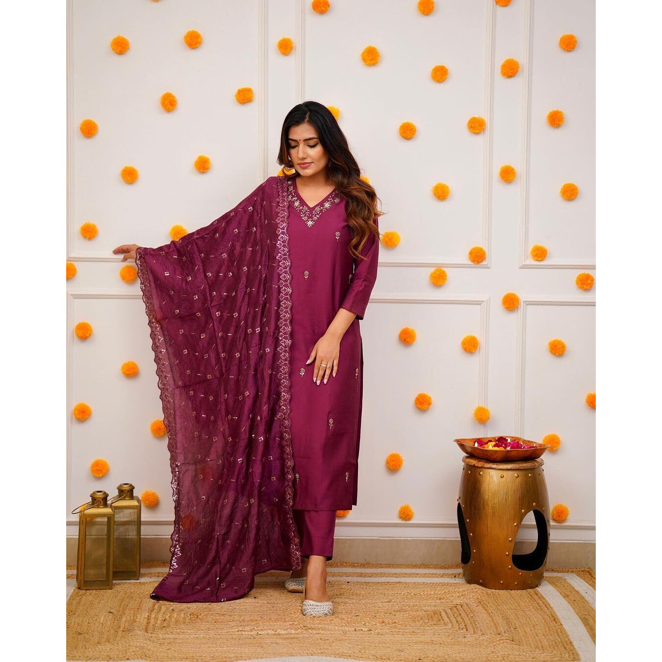 Acinos Stunning Printed Viscose Fabric Straight Kurta, Pant And Dupatta Set