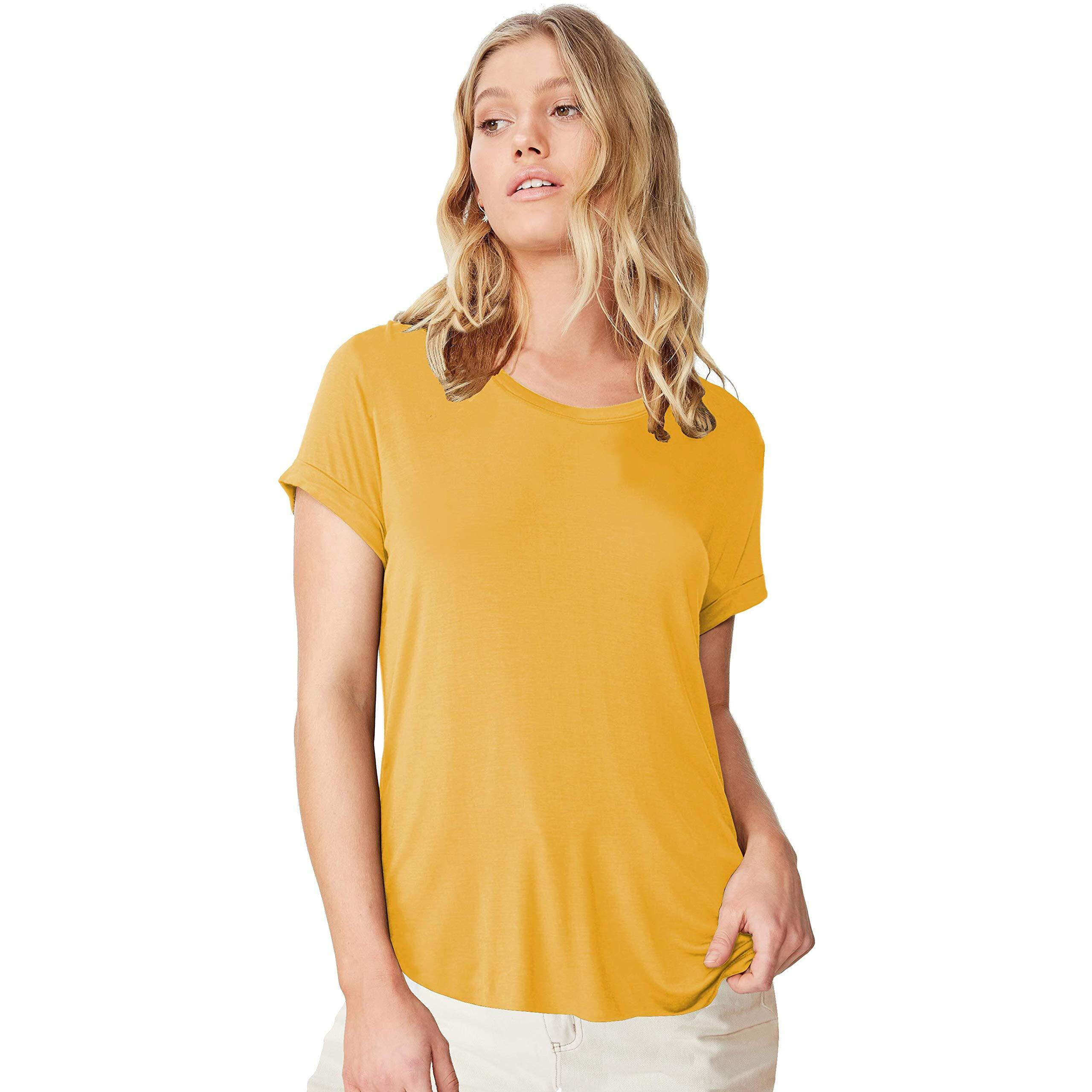 Fabricorn Plain Mustard Yellow High Low Hem Cotton Tshirt For Women (Mustard Yellow, X-Small)