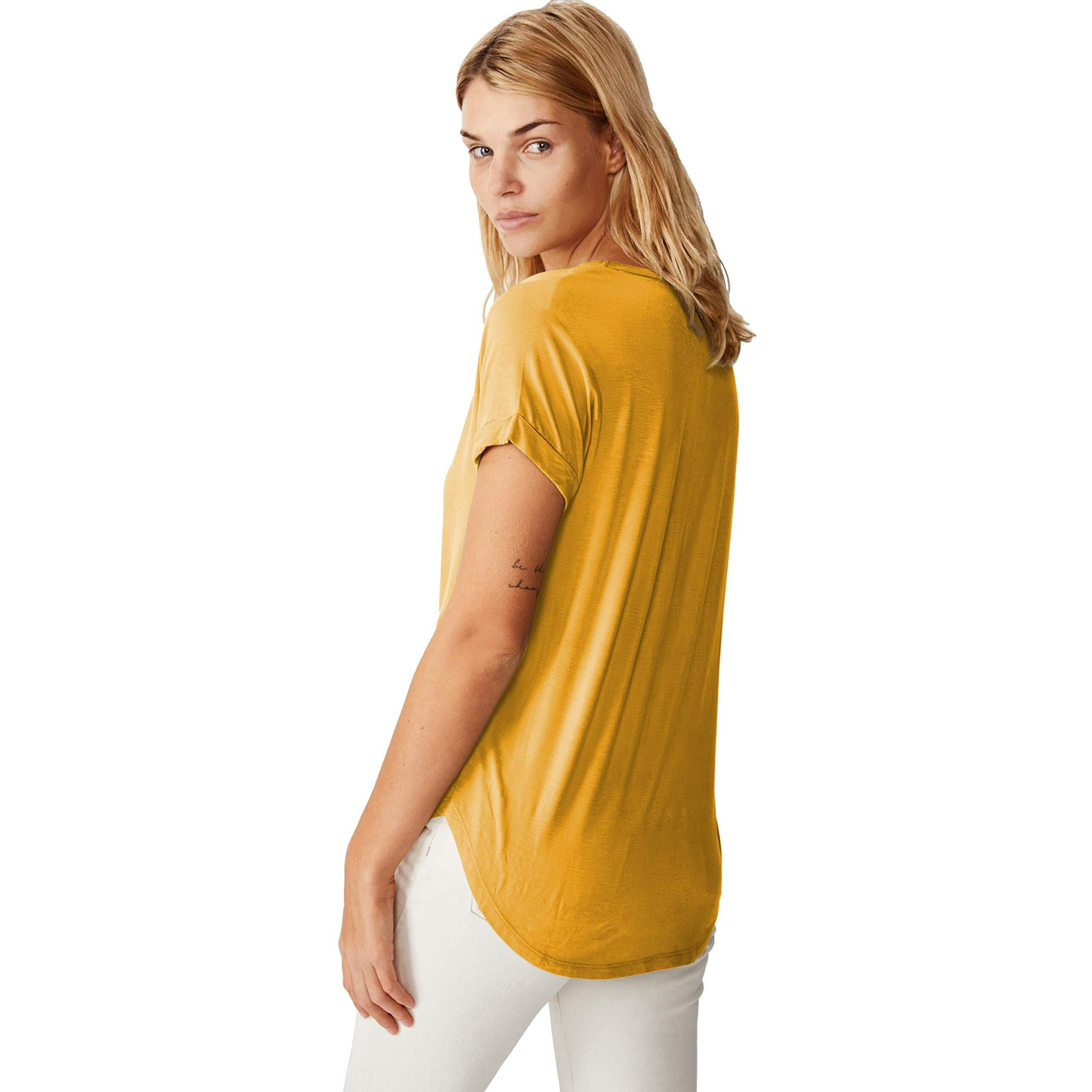 Fabricorn Plain Mustard Yellow High Low Hem Cotton Tshirt For Women (Mustard Yellow, X-Small)