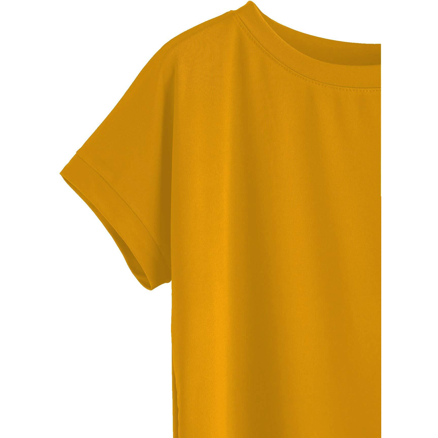 Fabricorn Plain Mustard Yellow High Low Hem Cotton Tshirt For Women (Mustard Yellow, X-Small)