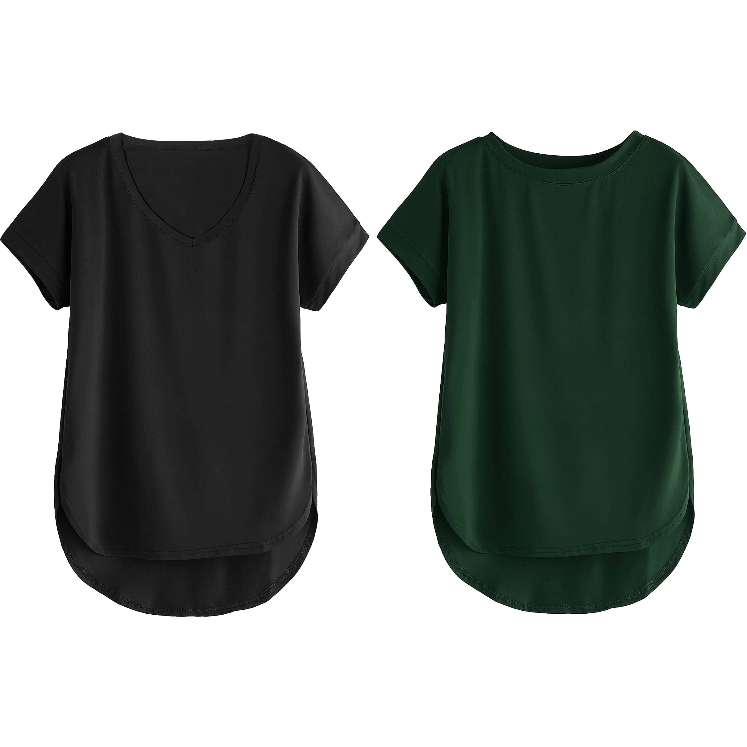 Fabricorn Combo Of Plain Black V-Neck And Bottle Green Round Neck Up And Down Cotton Tshirt For Women (Black And Bottle Green, Medium)