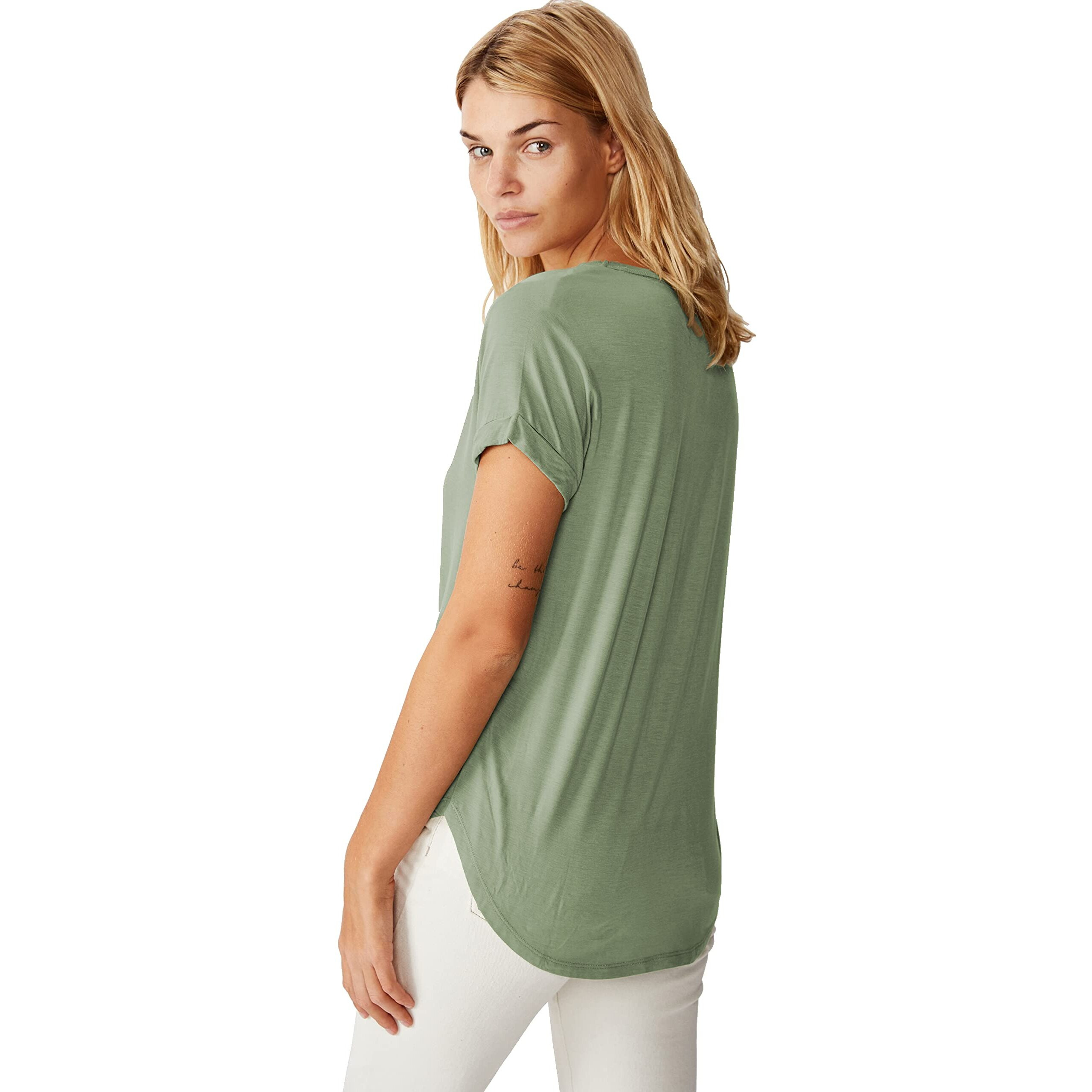 Fabricorn Combo Of Three Plain Bottle Green, Sage Green And Airforce Blue V-Neck Up And Down Cotton Tshirt For Women (Bottle Green, Sage Green, Airforce Blue, Xx-Large)