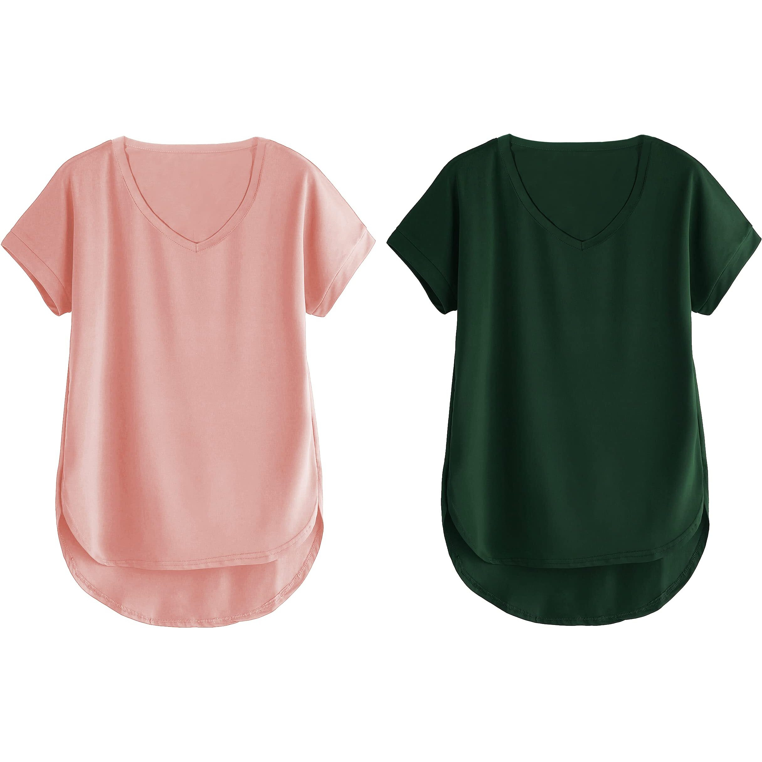 Fabricorn Combo Of Plain Dusty Rose And Bottle Green V- Neck Up And Down Cotton Tshirt For Women (Dusty Rose And Bottle Green, Medium)
