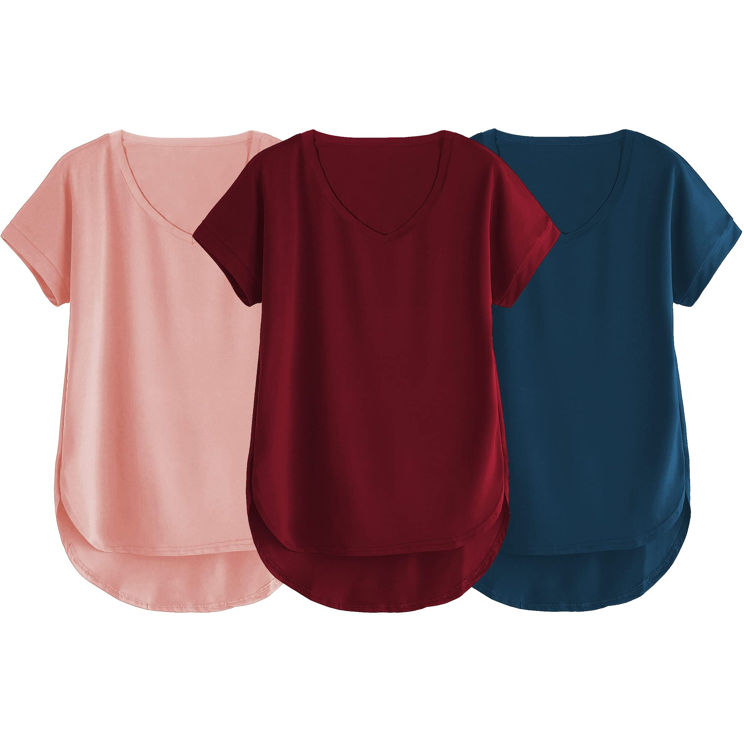 Fabricorn Combo Of Three Plain Maroon, Dusty Rose And Airforce Blue V-Neck Up And Down Cotton Tshirt For Women (Maroon, Dusty Rose, Airforce Blue, X-Large)
