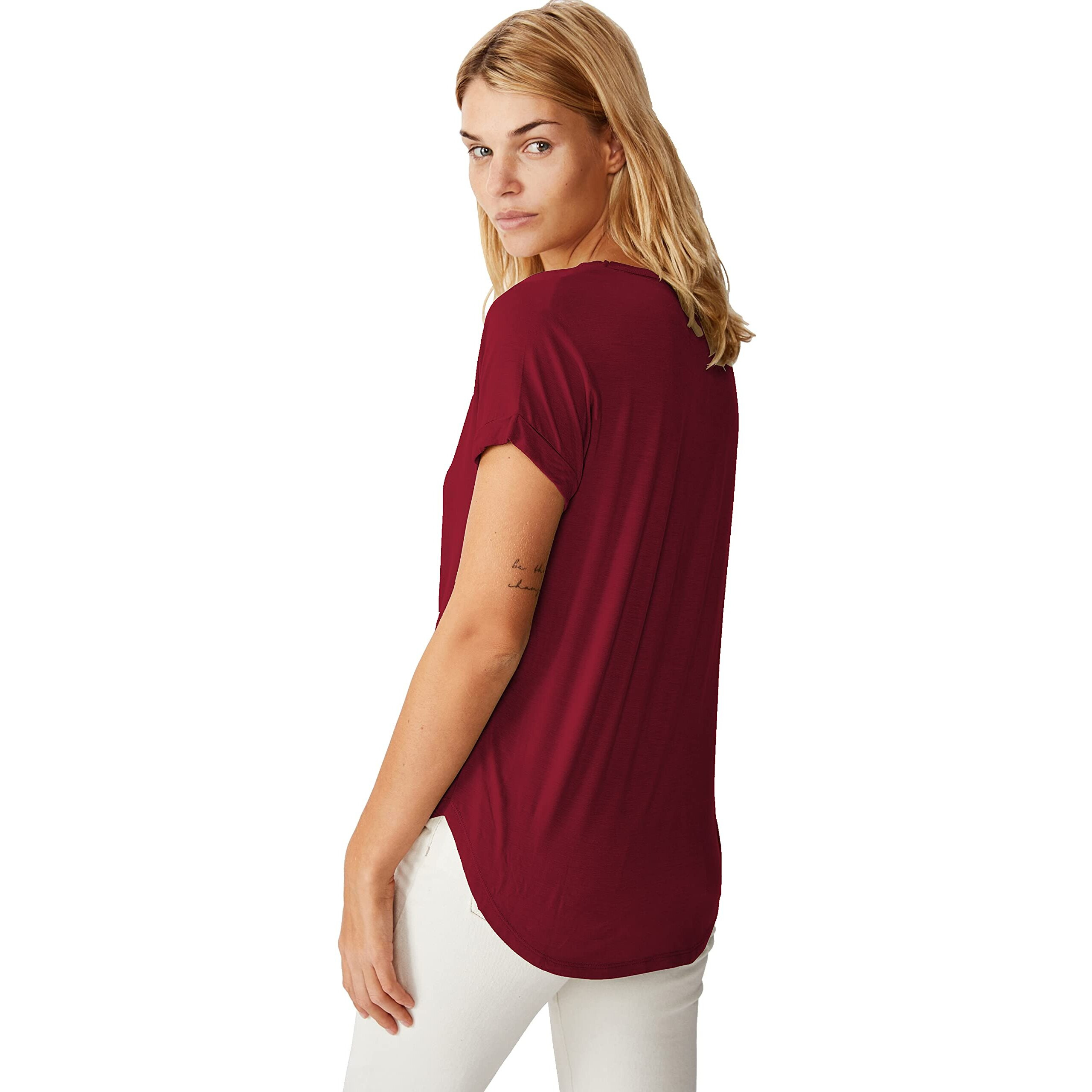 Fabricorn Combo Of Three Plain Maroon, Dusty Rose And Airforce Blue V-Neck Up And Down Cotton Tshirt For Women (Maroon, Dusty Rose, Airforce Blue, X-Large)