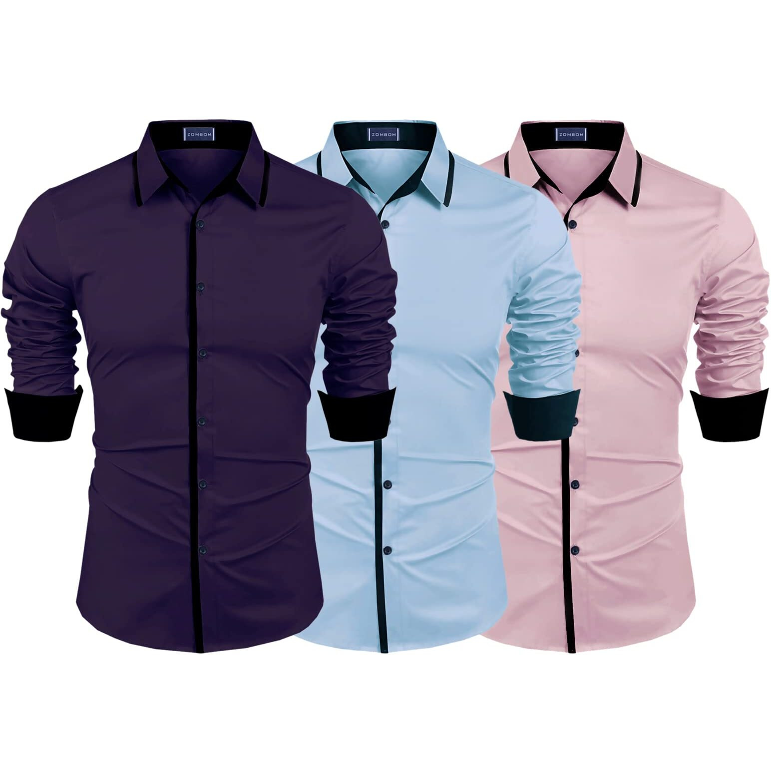 Zombom Combo Of Mens Cotton Blend Solid Regular Fit Casual Full Sleeves Shirts (Pack Of 3)