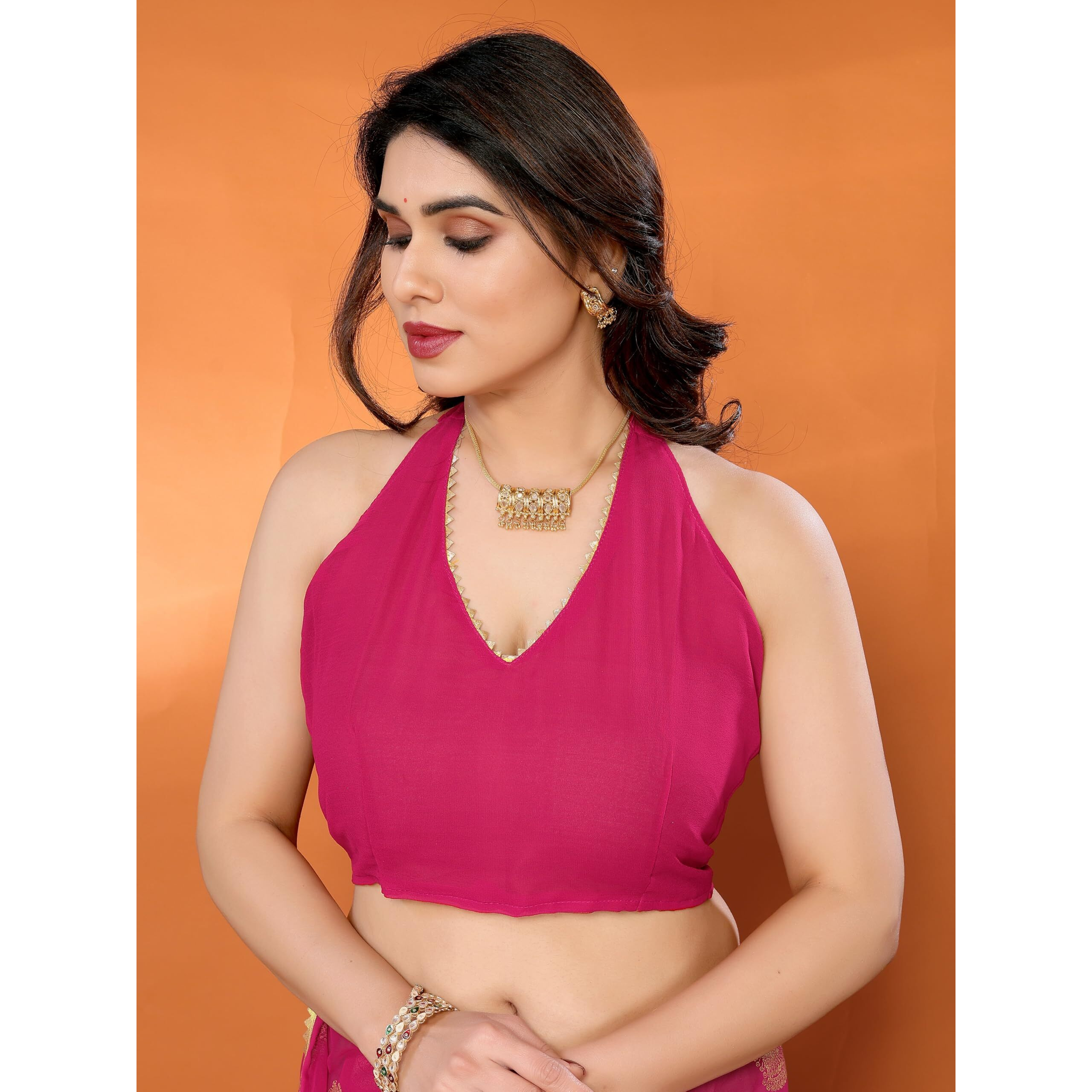 Ekasya Women Georgette Pink Floral Pattern Embroidery Work Saree With Unstitched Blouse (E6316_2)