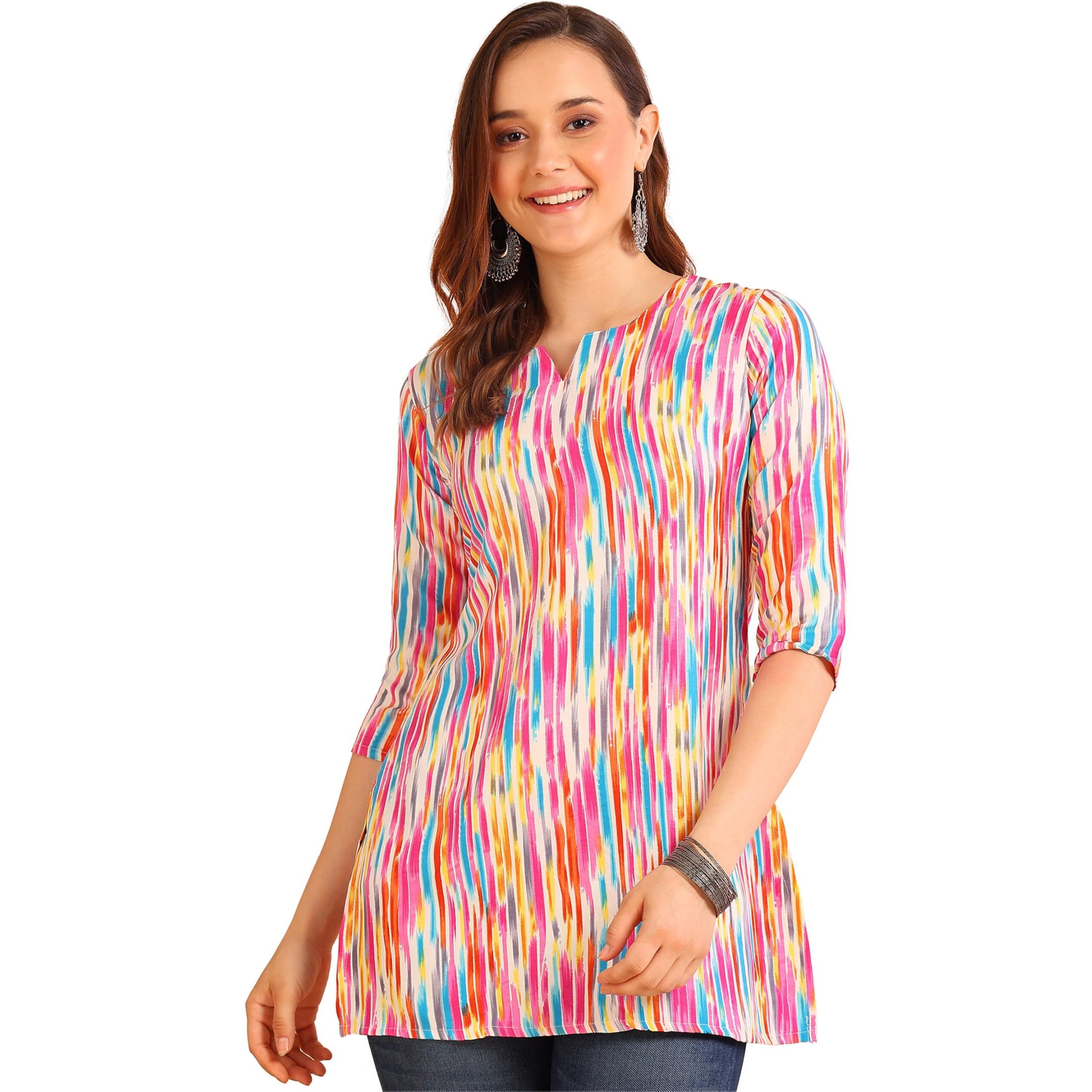 Dsk Studio Poly Rayon Short Kurti For Women & Girls Pink