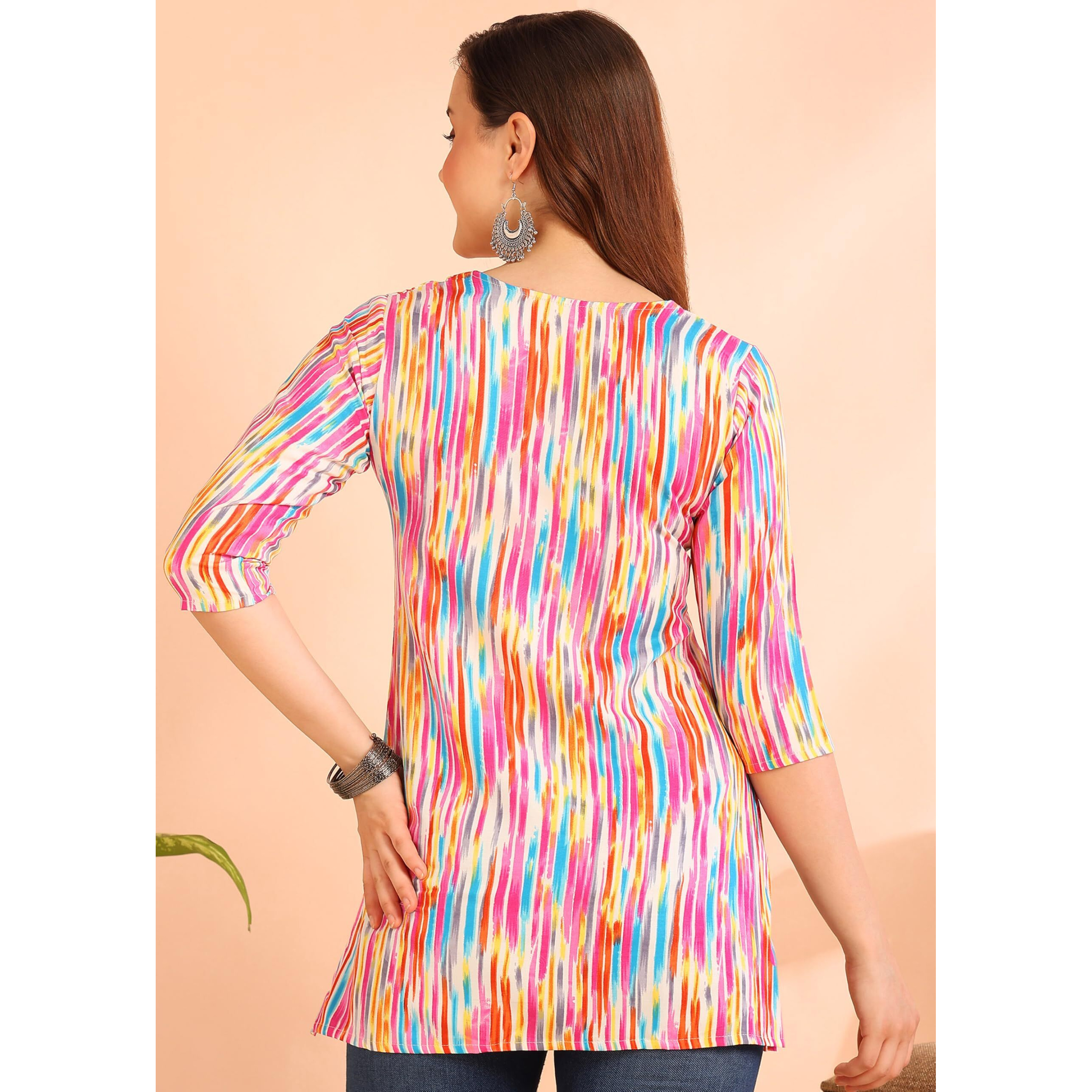 Dsk Studio Poly Rayon Short Kurti For Women & Girls Pink