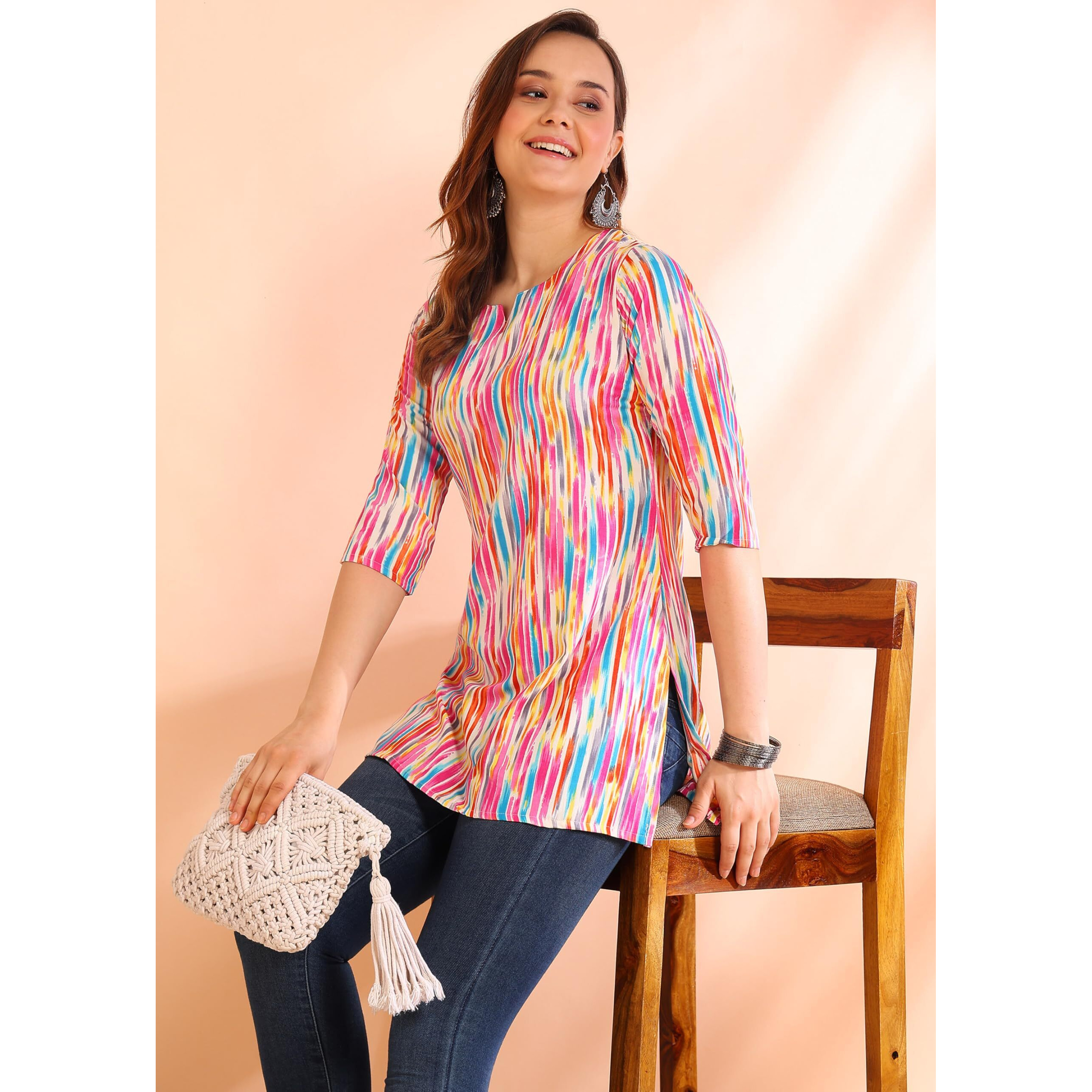 Dsk Studio Poly Rayon Short Kurti For Women & Girls Pink