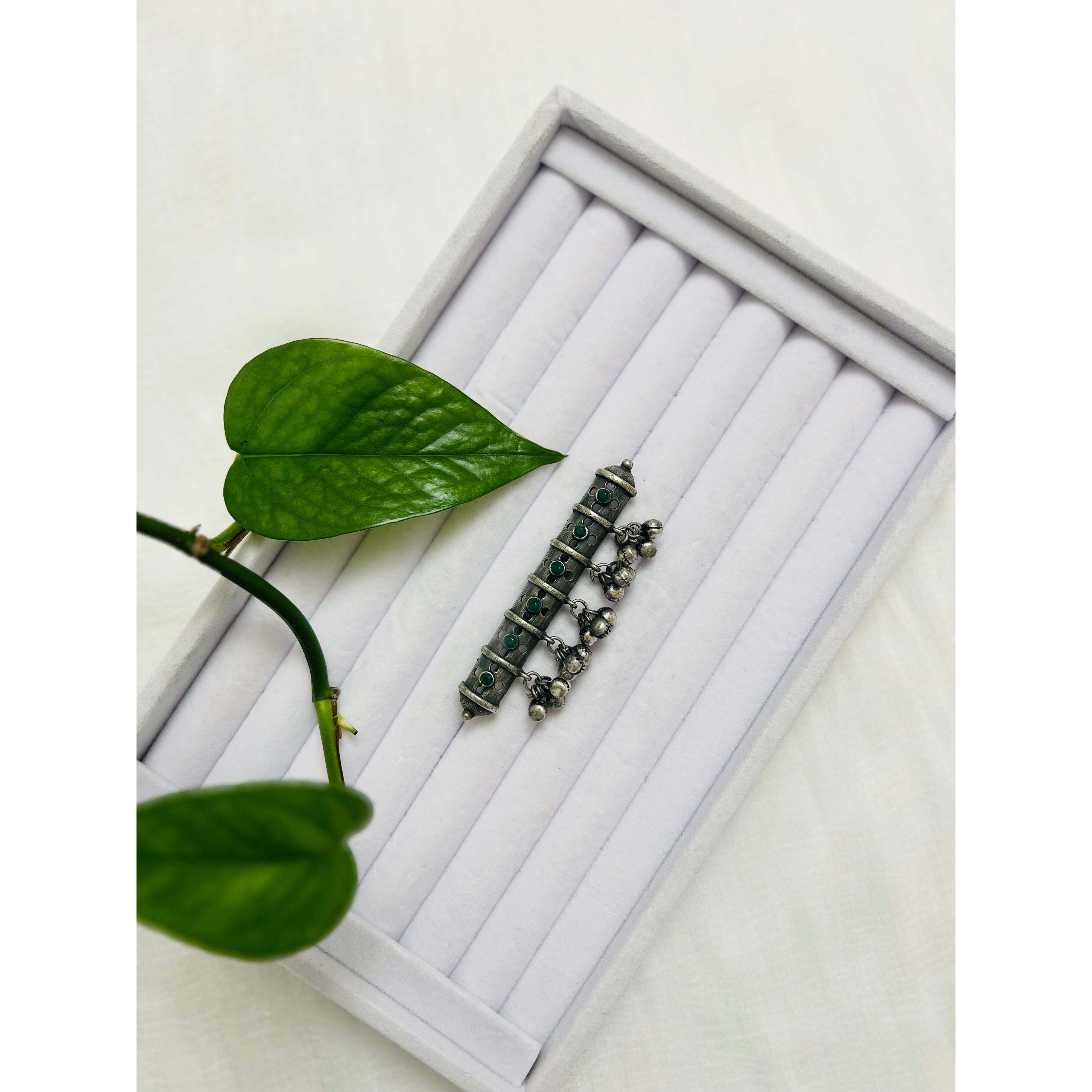 Silver oxidized ghungroo ring | Green stones Boho style ring | Free size adjustable | Indian jewelry
