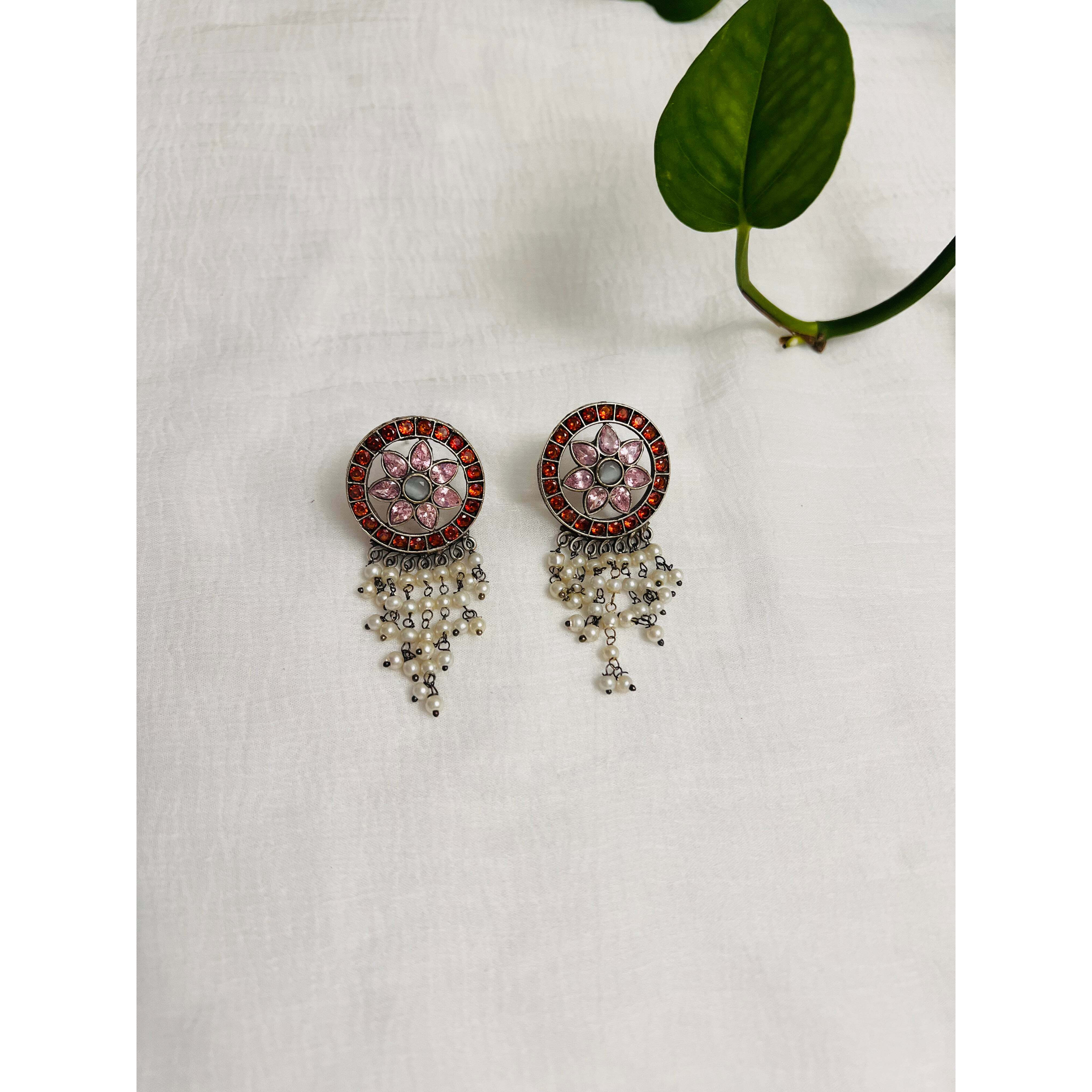 Red and pink stone earring | Beautiful stone earring | Indian jewelry