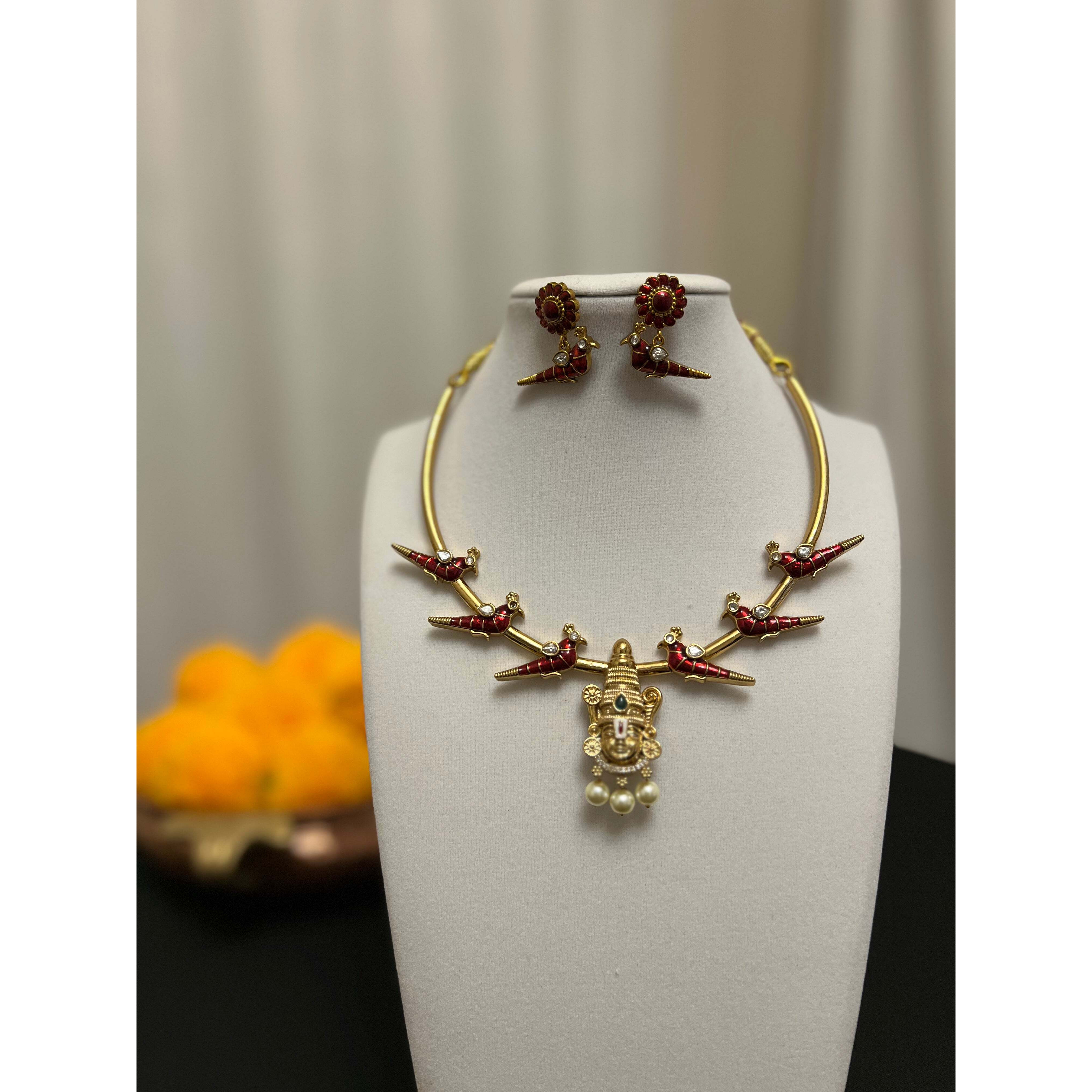 Balaji hasli | Balaji motif with red parrot design | choker necklace set