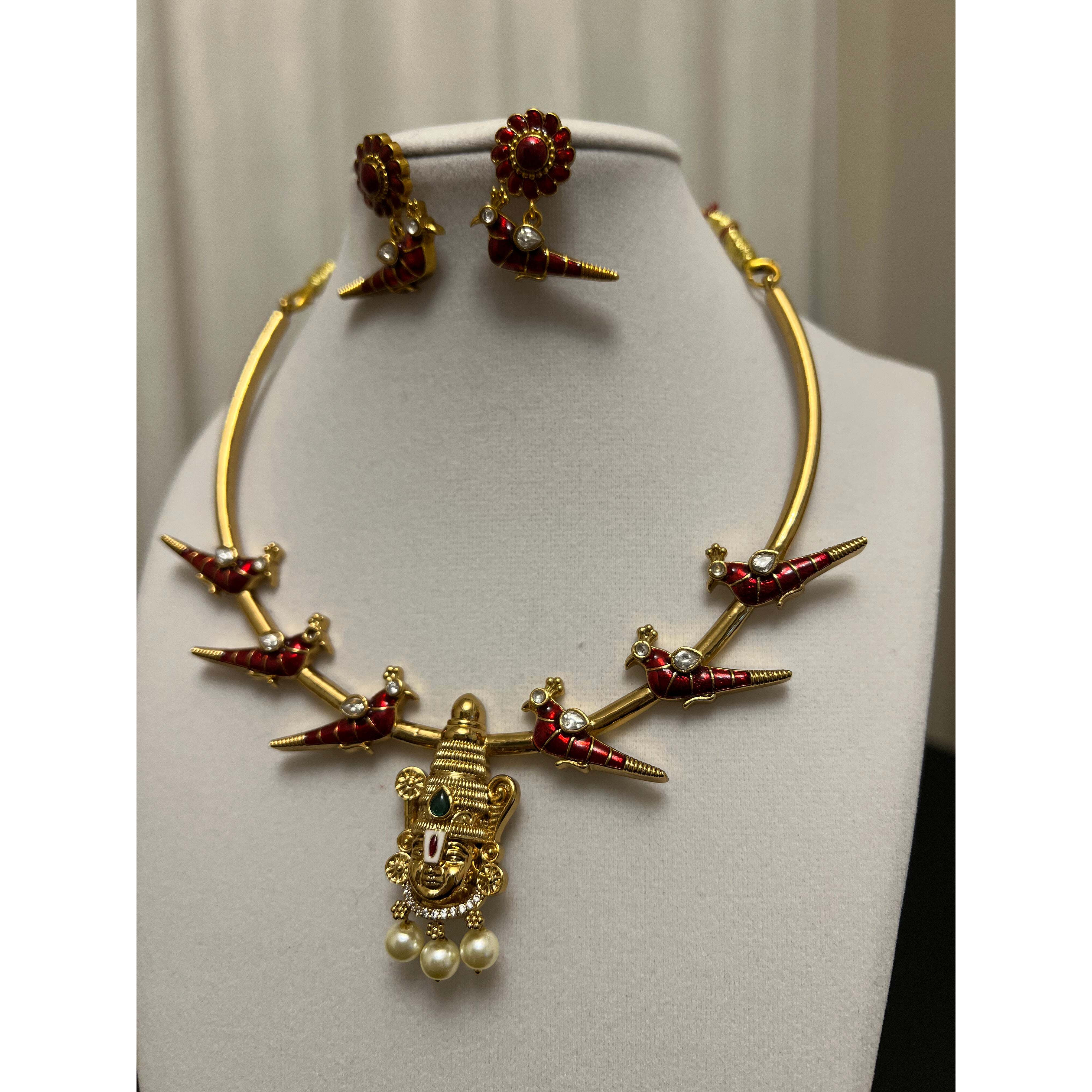 Balaji hasli | Balaji motif with red parrot design | choker necklace set