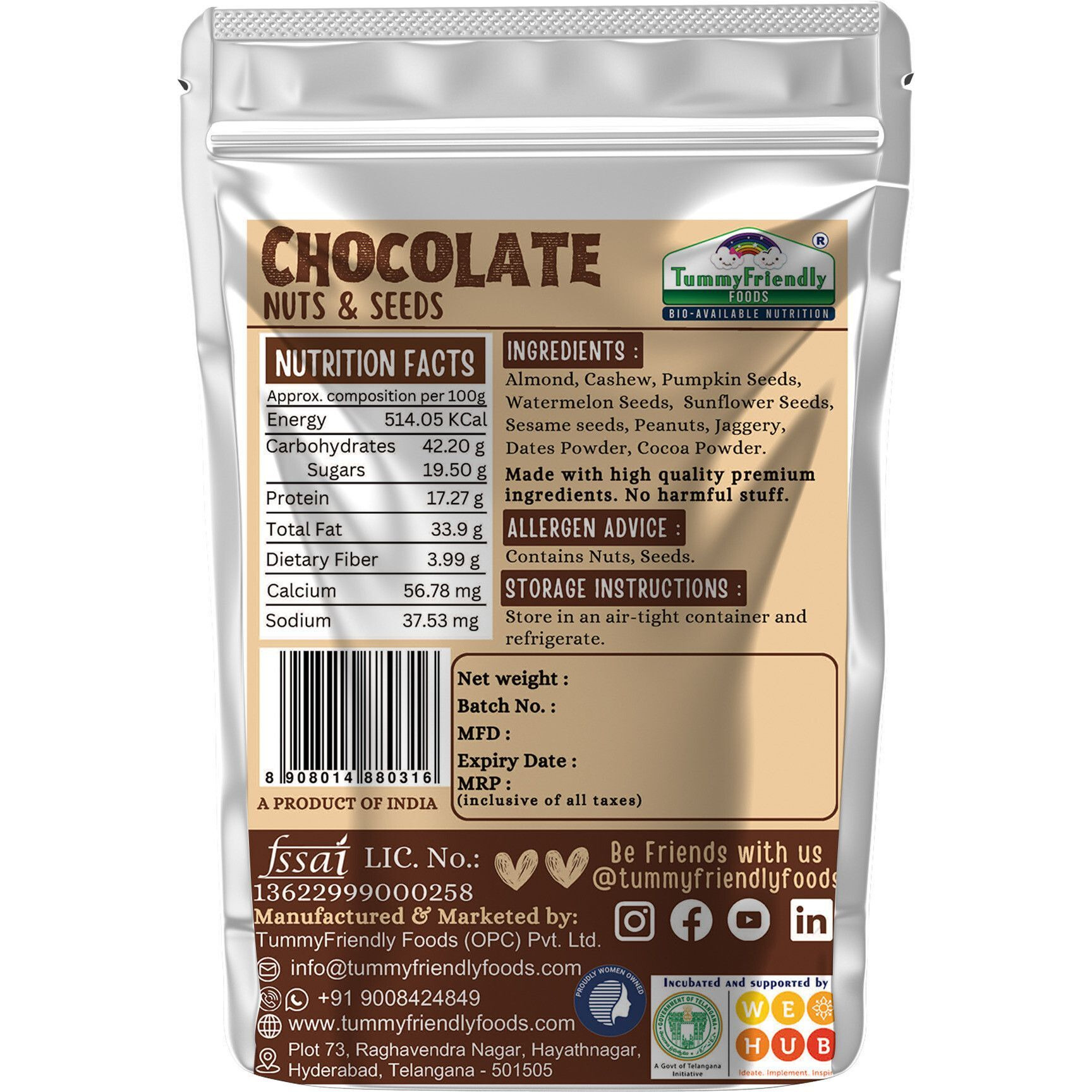 TummyFriendly Foods Chocolate Nuts and Seeds Mix - 100g Baby Snacks 100 g