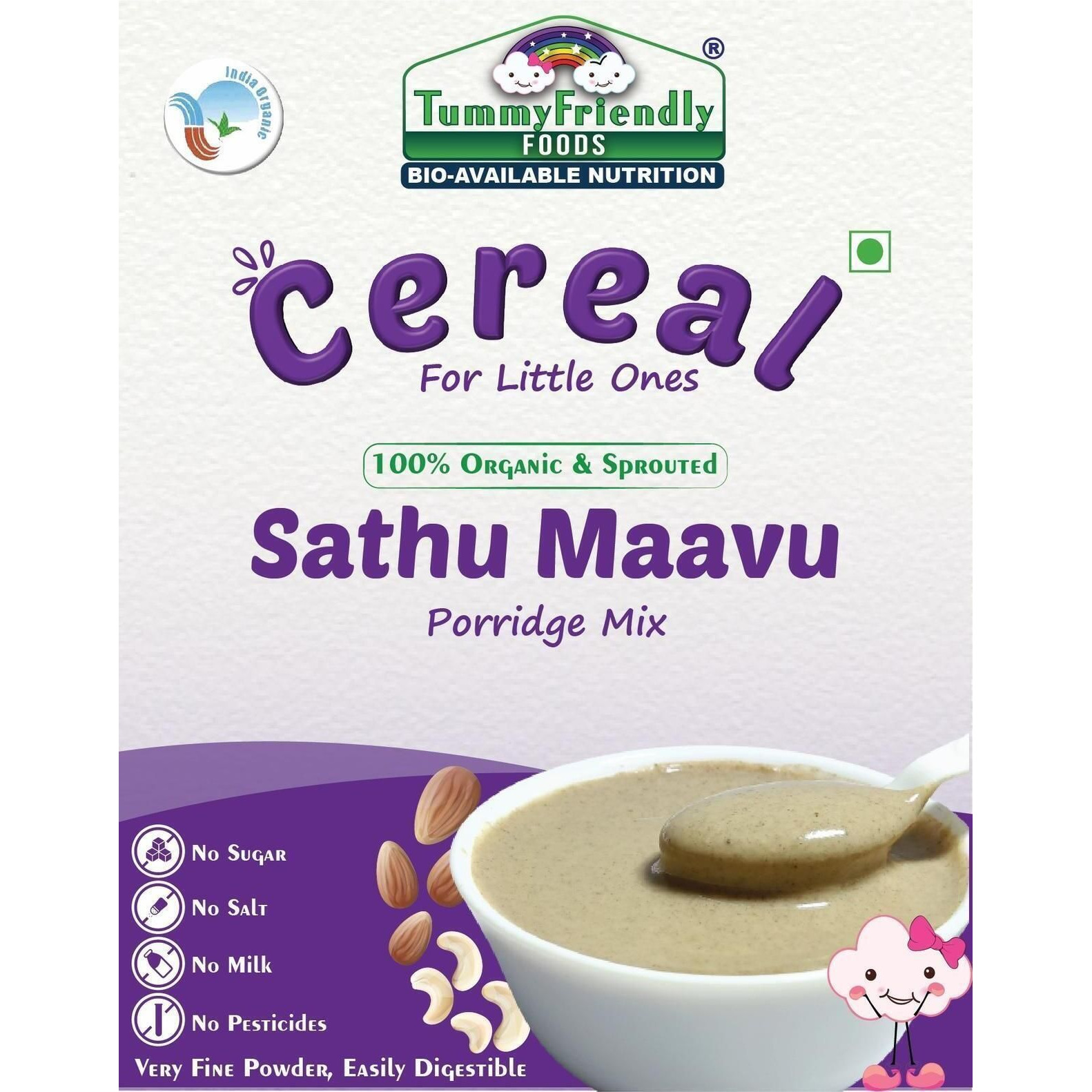 TummyFriendly Foods Organic Sprouted Sathu Maavu Porridge Mix | 400g, (200g each pack) Cereal (400 g, Pack of 2, 8+ Months)