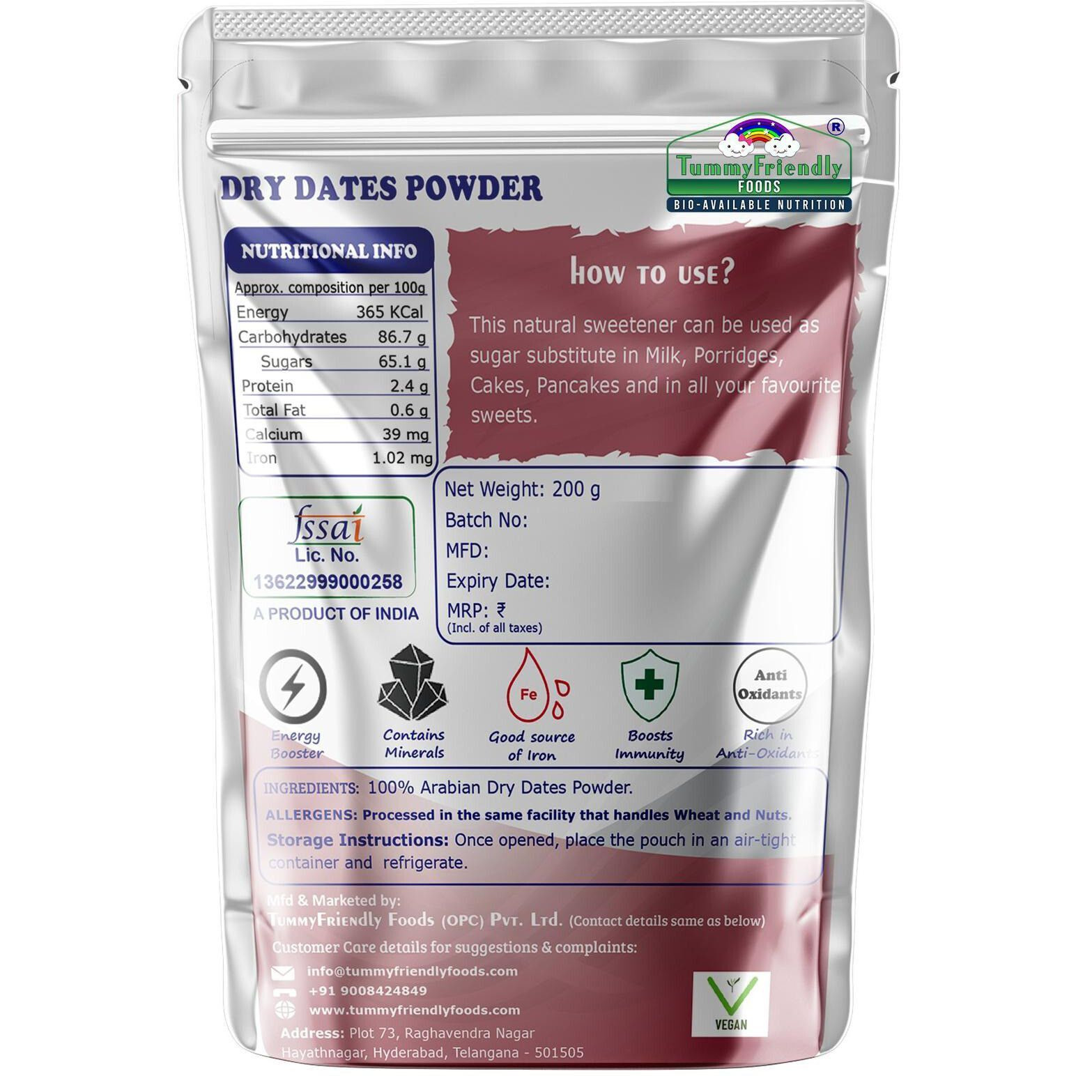 TummyFriendly Foods Dry Dates Powder from Premium Arabian Dates. Kharek Powder Unflavored Powder (100 g)