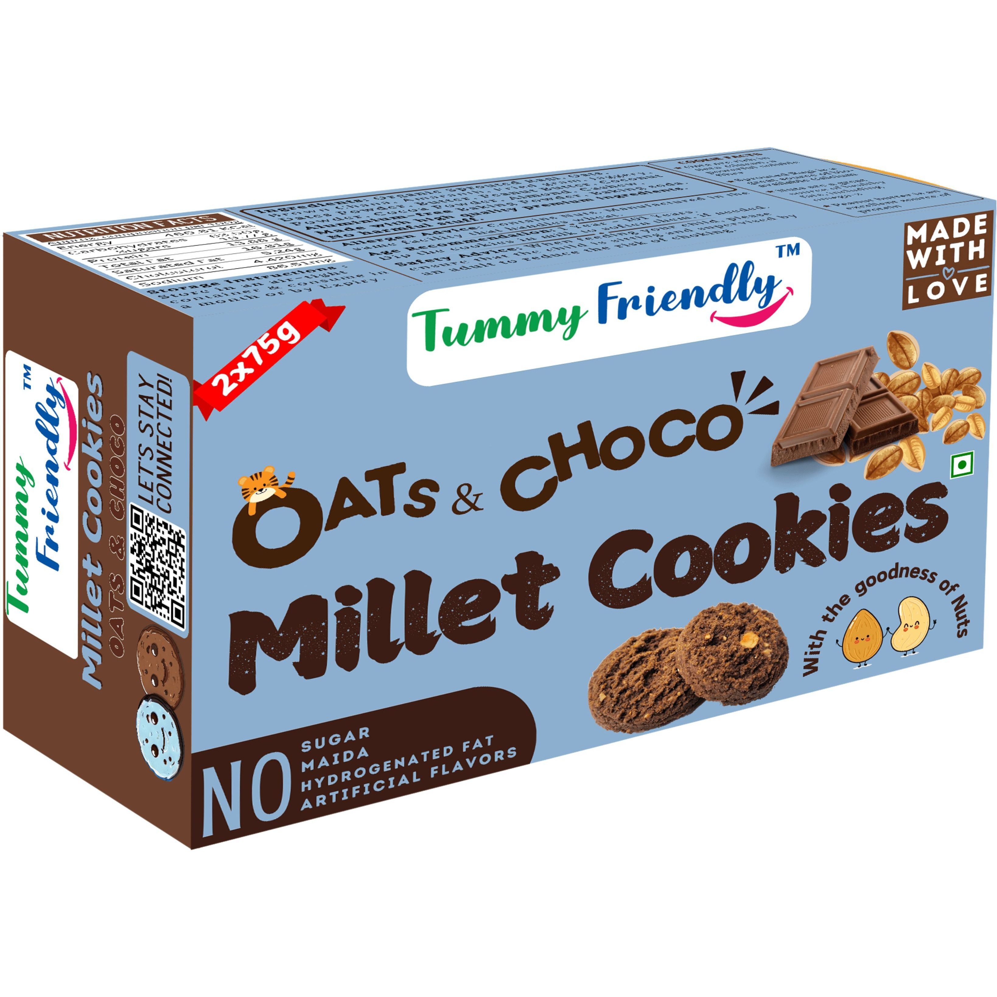TummyFriendly Foods Ragi Millet Cookies- OatsChoco. Healthy Biscuits for Kids, Babies & Adults Cookies Biscuit (2 x 75 g)