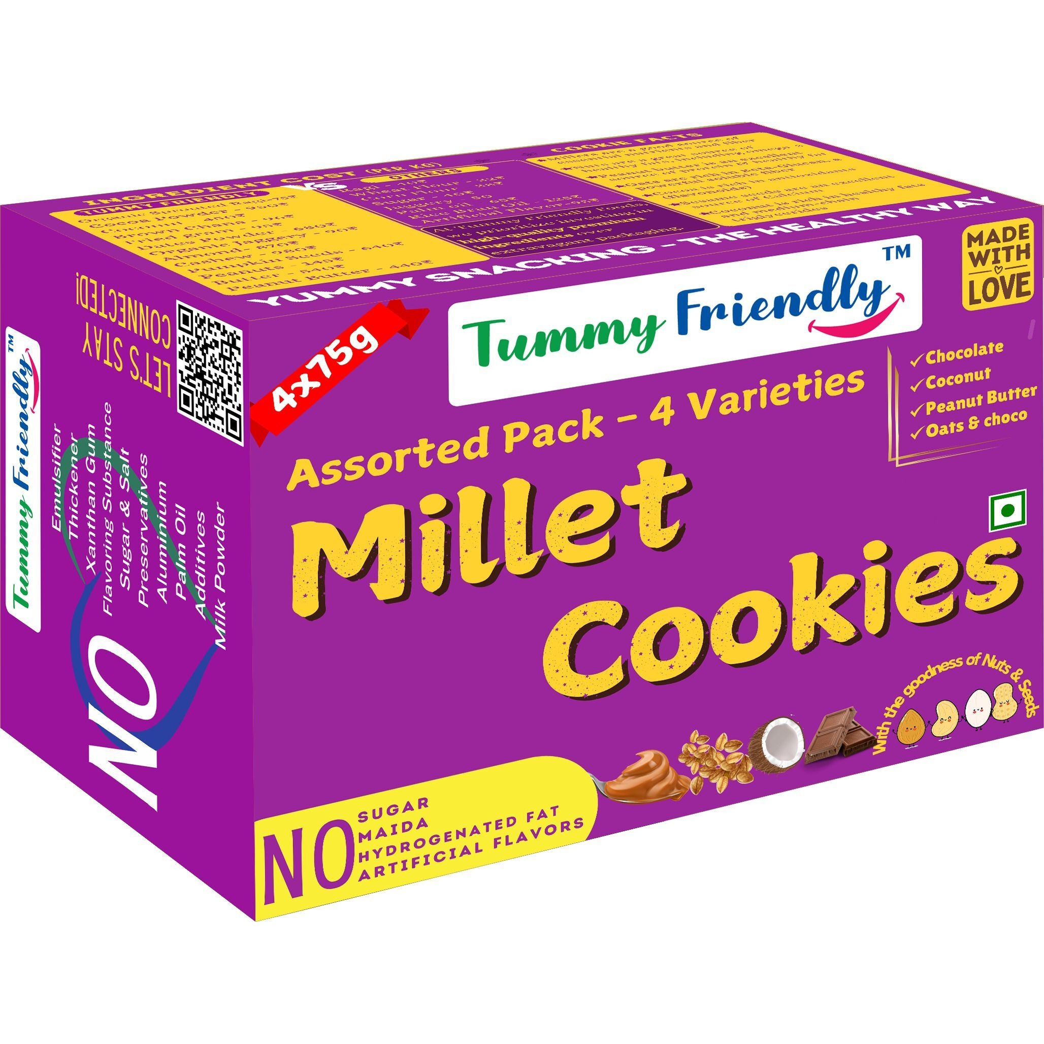 TummyFriendly Foods Ragi Millet Cookies - Assorted. Healthy Biscuits for Kids, Babies & Adults Cookies Biscuit (4 x 75 g)