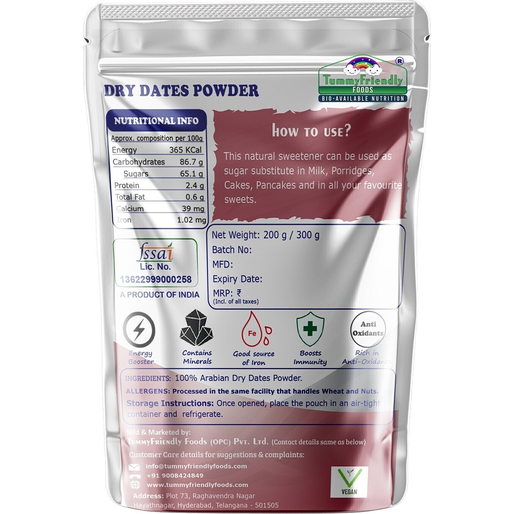 TummyFriendly Foods Dry Dates Powder from Premium Arabian Dates. Kharek Powder Unflavored Powder (200 g)