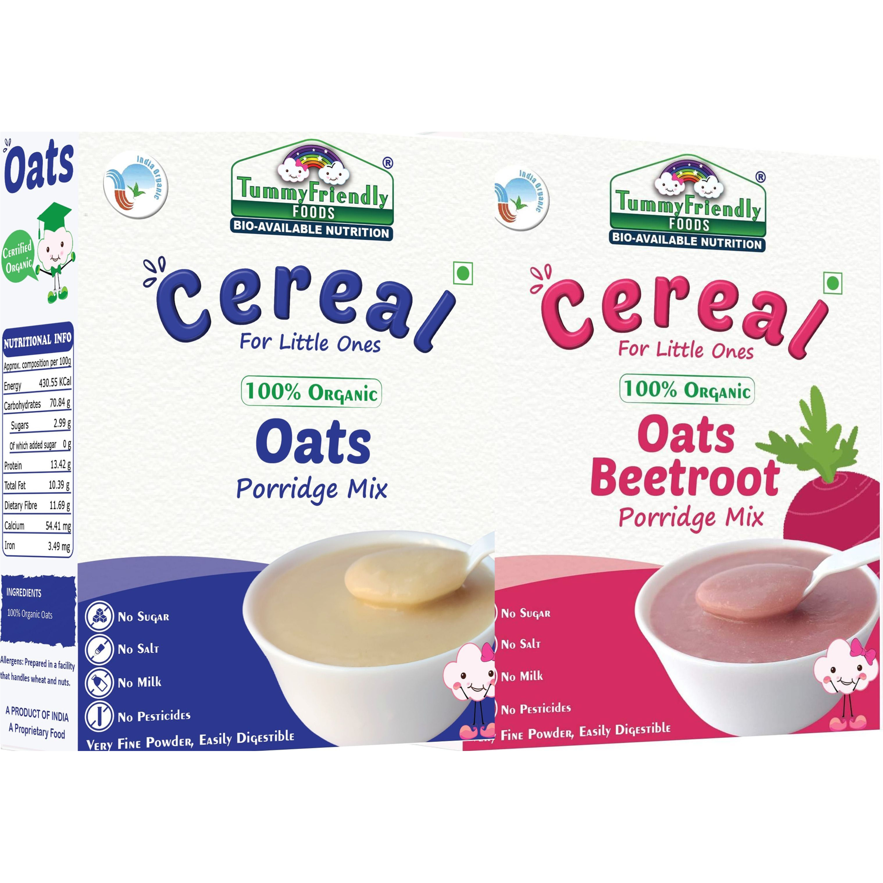 TummyFriendly Foods USDA Certified 100% Organic Oats and Organic Oats, Beetroot Porridge Mixes , Organic Baby Food for 6 Months Old , Rich in Beta-Glucan, Protein & Fibre , 200g Each, 2 Packs Cereal (400 g, Pack of 2, 24+ Months)