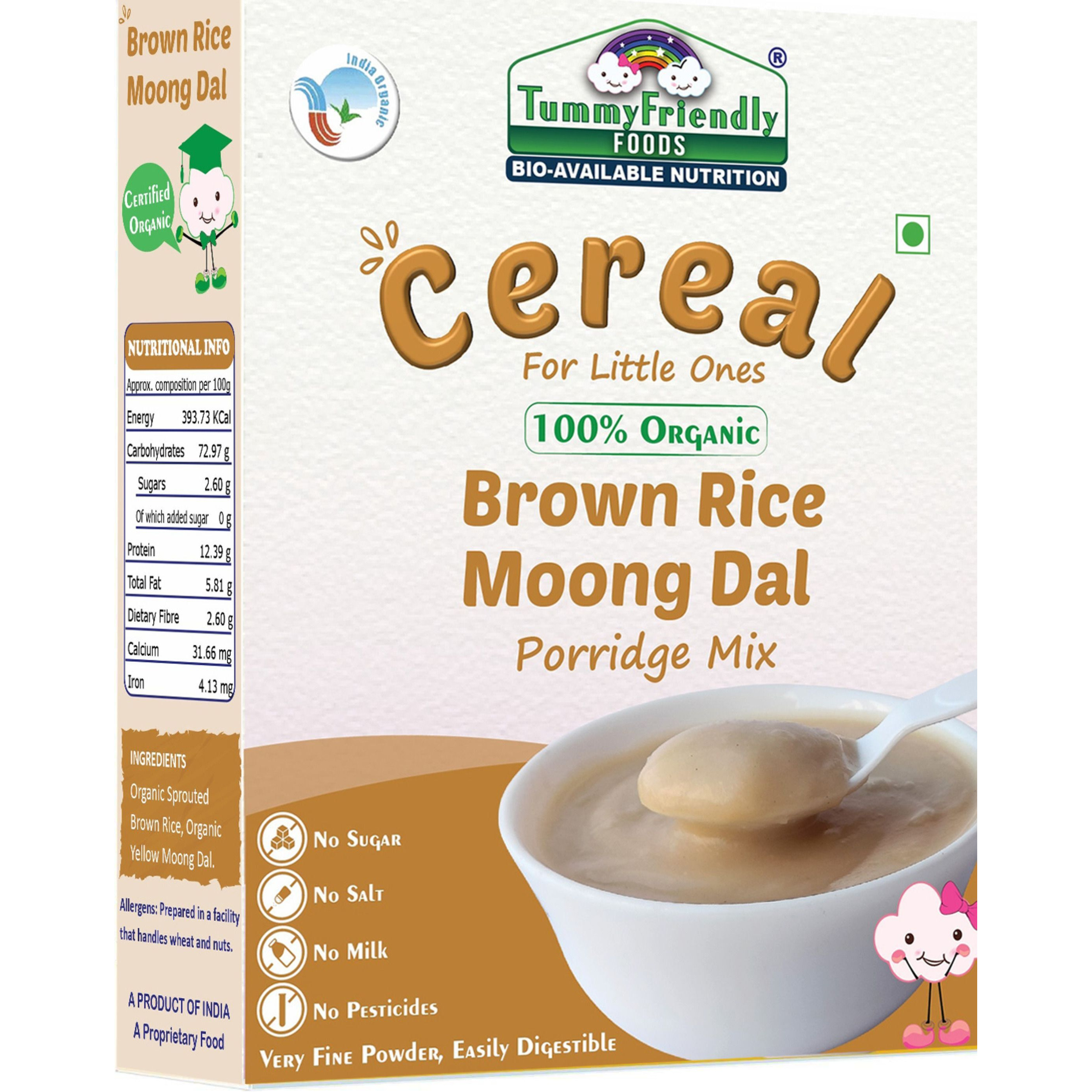 TummyFriendly Foods USDA Certified 100% Organic Sprouted Brown Rice, Moong Dal Porridge Mix |Excellent Weight Gain Baby Food|Made of Sprouted Whole Grain Brown Rice | 200g Cereal (200 g, 6+ Months)