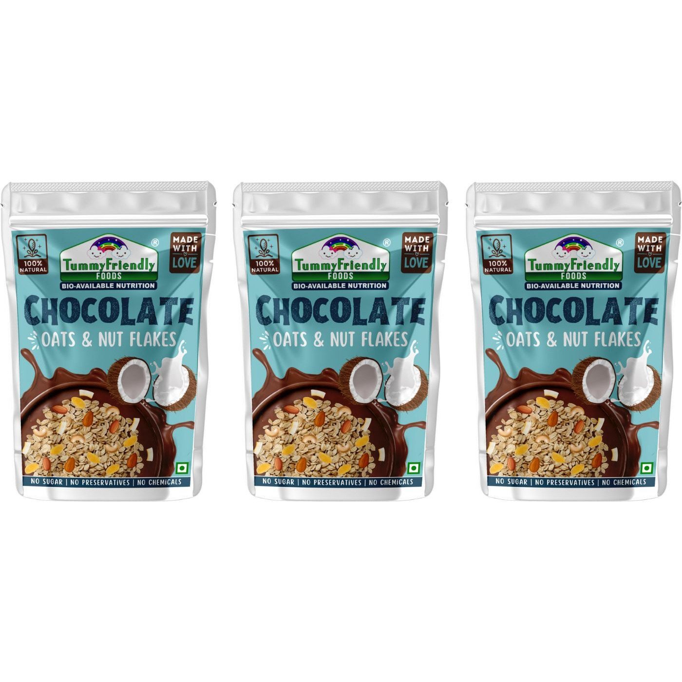 TummyFriendly Foods Tummy Friendly Foods Chocolate Oats and Nuts Mix 300g, (100g each pack) Baby Snacks 300 g