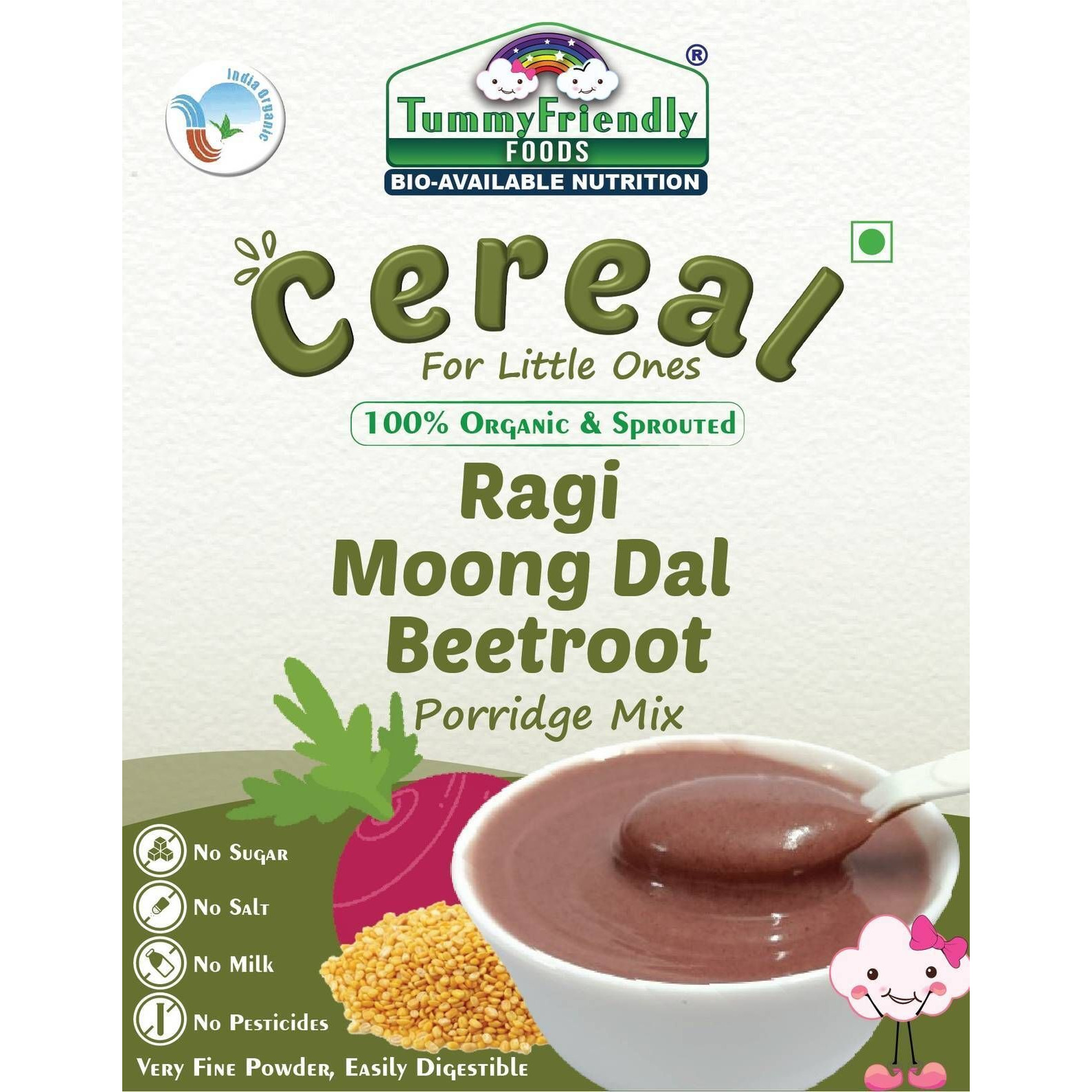 TummyFriendly Foods Organic Sprouted Ragi, Moong Dal, Beetroot Porridge Mix | 800g, (200g each pack) Cereal (800 g, Pack of 4, 6+ Months)
