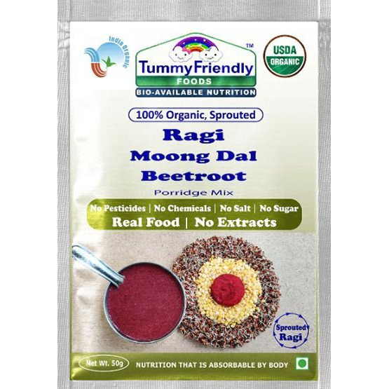 TummyFriendly Foods USDA Certified Ragi Porridge Mixes - Stage1, Stage2, Stage3 | Rich in Calcium, Iron, Fibre & Micro-Nutrients |3 Packs, 50g Each Cereal (150 g, Pack of 3, 6+ Months)