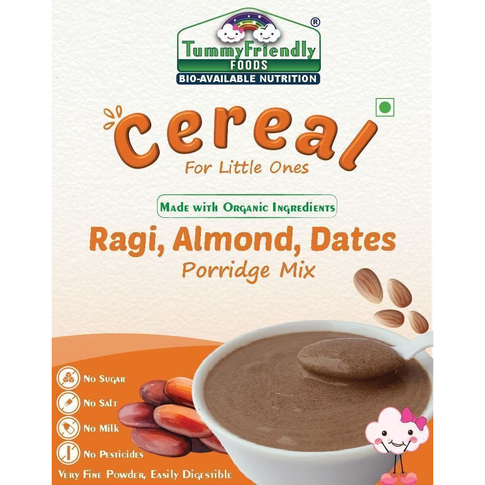 TummyFriendly Foods Organic Sprouted Ragi, Almond, Dates Porridge Mix | 400g, 200g each pack Cereal (400 g, Pack of 2, 8+ Months)