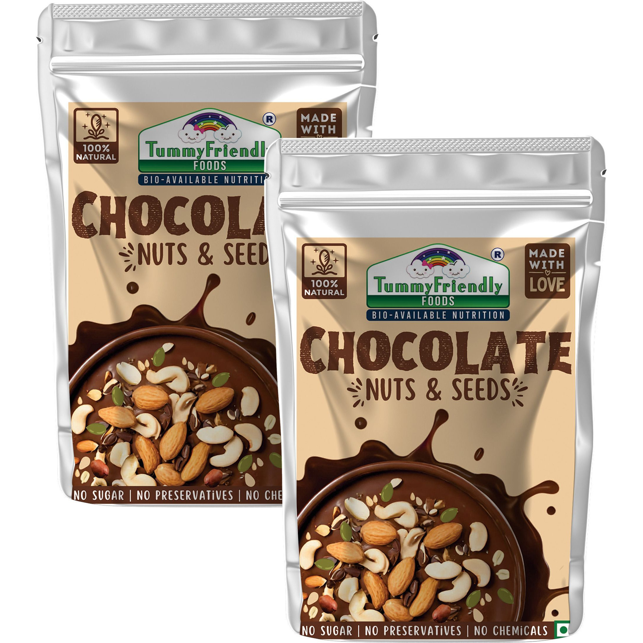 TummyFriendly Foods Chocolate Nuts and Seeds Mix - 2 Packs, 200 g Each Baby Snacks 400 g