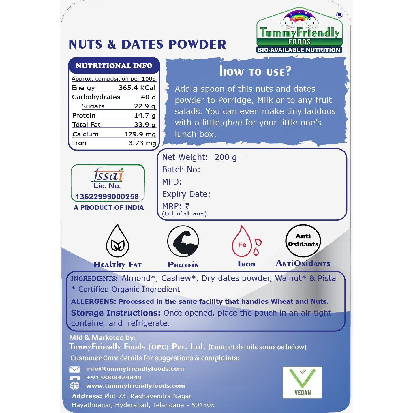 TummyFriendly Foods Premium Nuts and Dates Powder. Dry Fruits Powder For Baby. No Hidden Sugar Unflavored Powder (200 g)