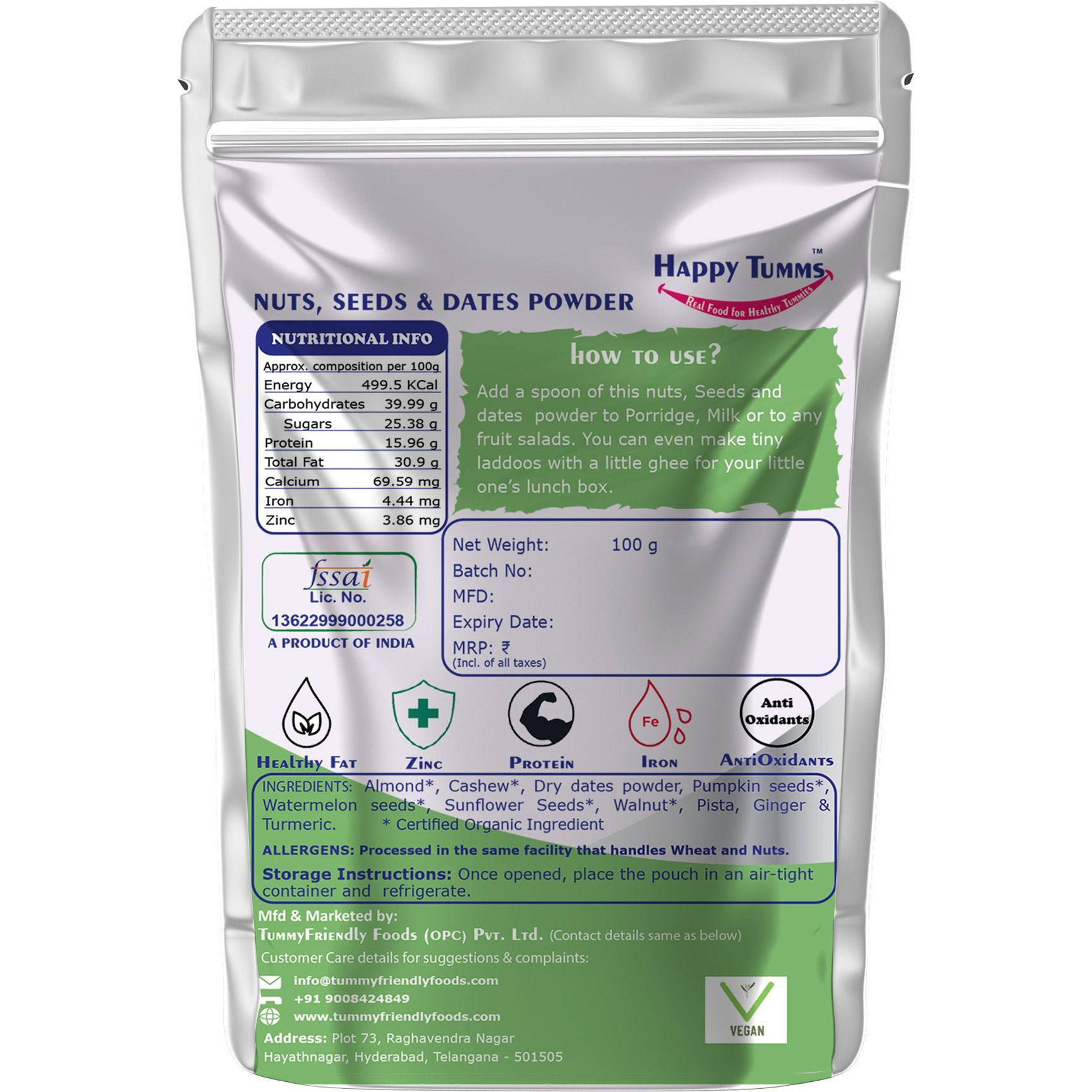 TummyFriendly Foods Premium Nuts, Seeds and Dates Powder | Dry Fruits Powder for Baby - 100g Cereal (100 g, 8+ Months)