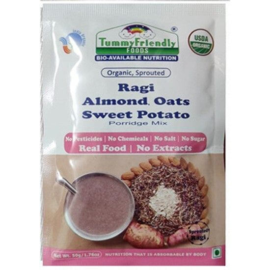 TummyFriendly Foods Certified USDA Organic Stage3 Sprouted Porridge Mixes Trial Packs | Organic Baby Food for 8 Months Old | Sprouted Ragi, Brown Rice, Oats, Sathu Maavu, Pulses, Vegetables & Fruit | 50g Each, 5 Packs Cereal (250 g, Pack of 5, 8+ Months)