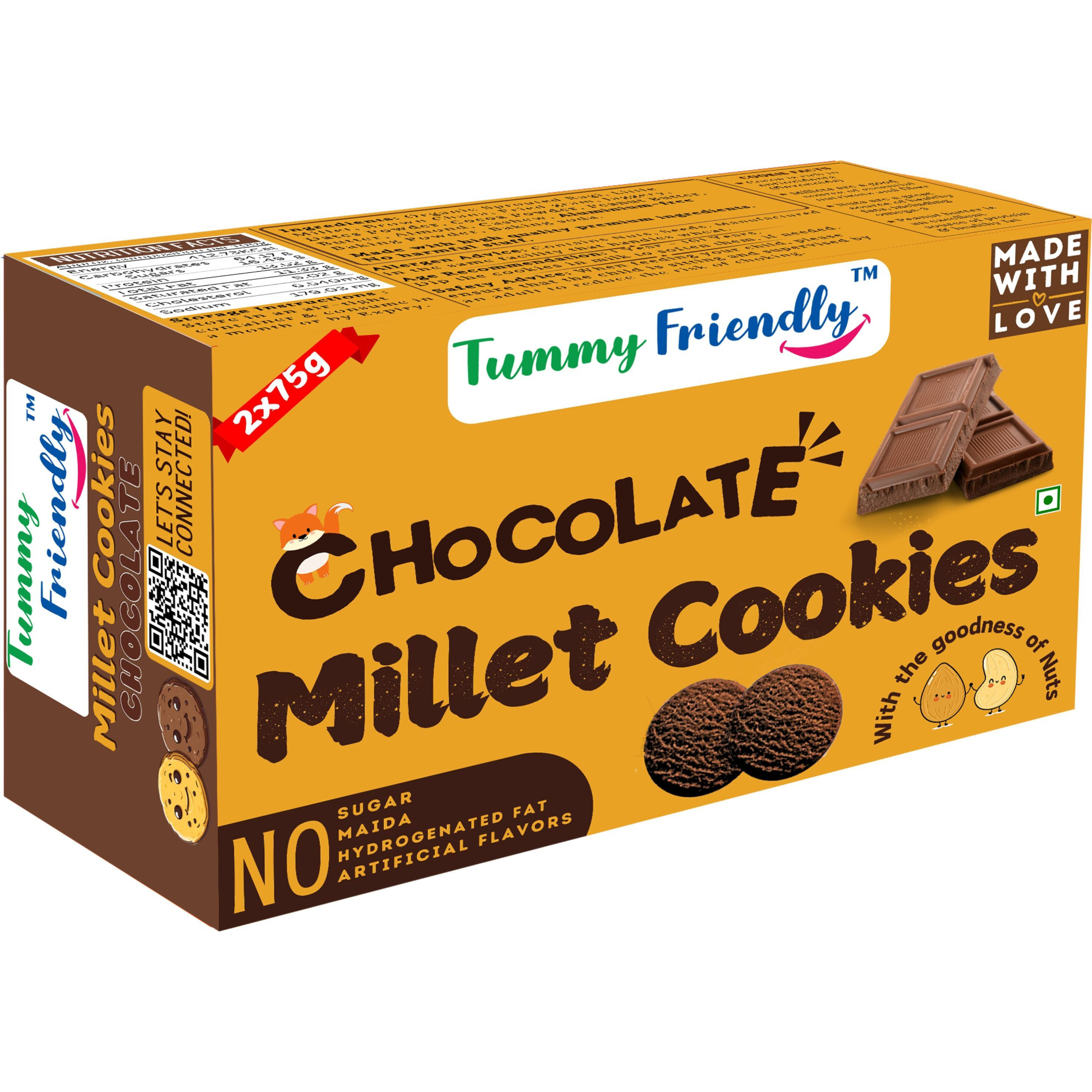 TummyFriendly Foods Ragi Millet Cookies-Chocolate . Healthy Biscuits for Kids, Babies & Adults Cookies Biscuit (2 x 75 g)