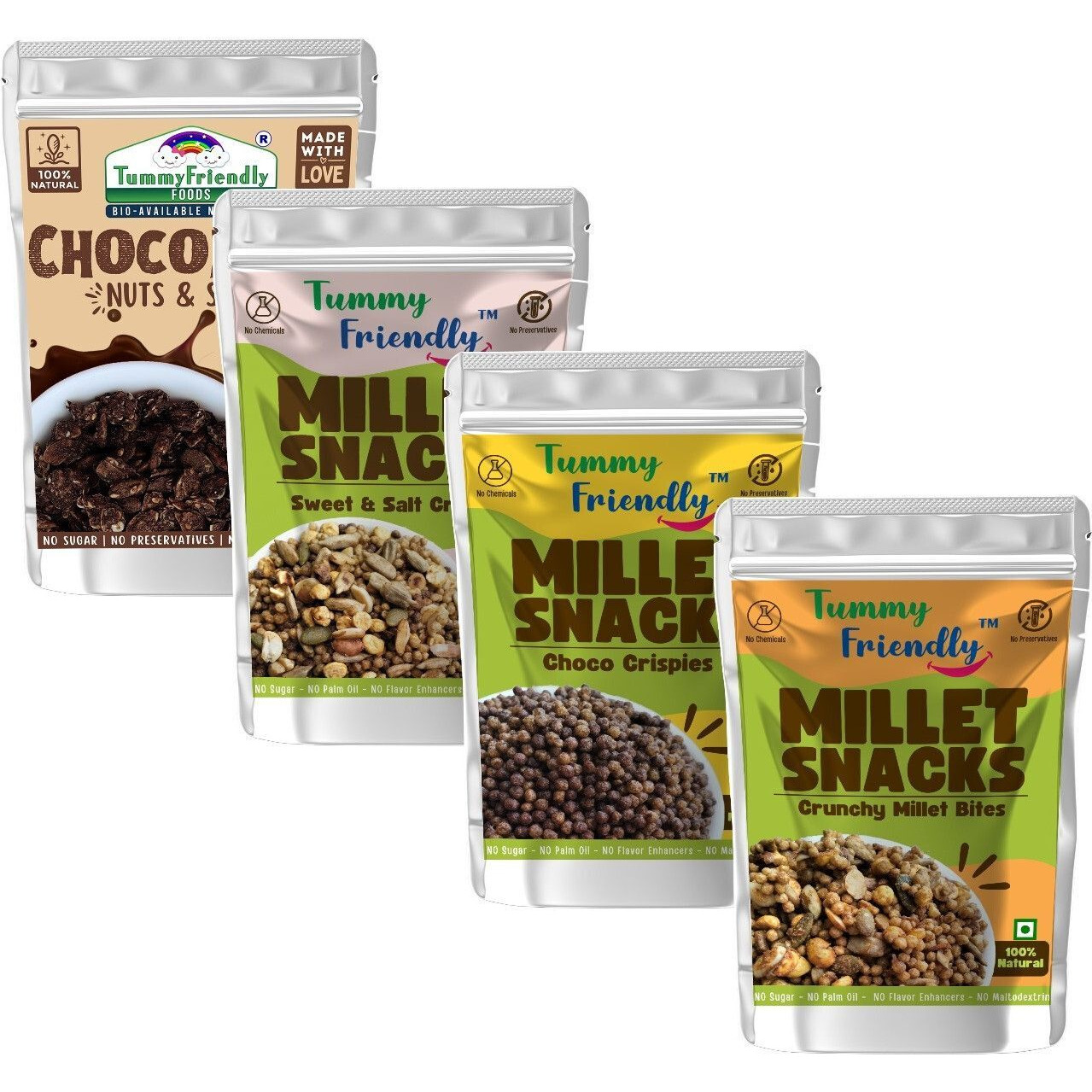 TummyFriendly Foods TummyFriendly Helathy Snacks for Kids - Crunchy Millet Bites-Sweet n Salt Puffcorn (4 x 70 g)