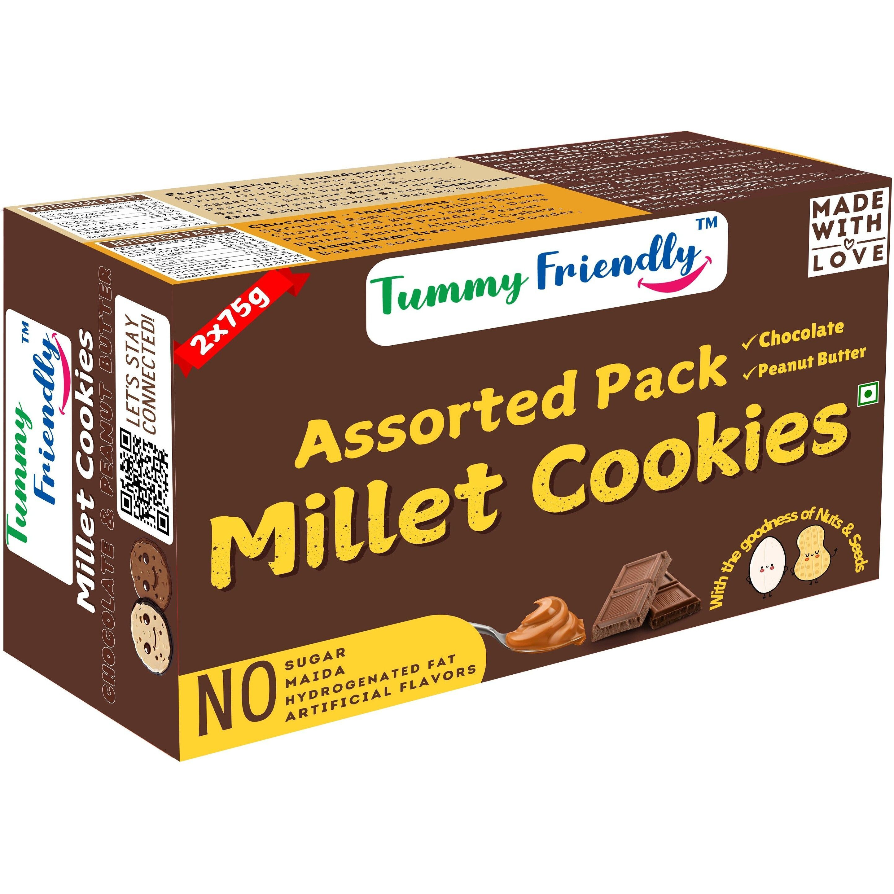 TummyFriendly Foods Ragi Millet Cookies - Chocolate Peanut Butter. Biscuits for Kids, Babies, Adults Cookies Biscuit (2 x 75 g)