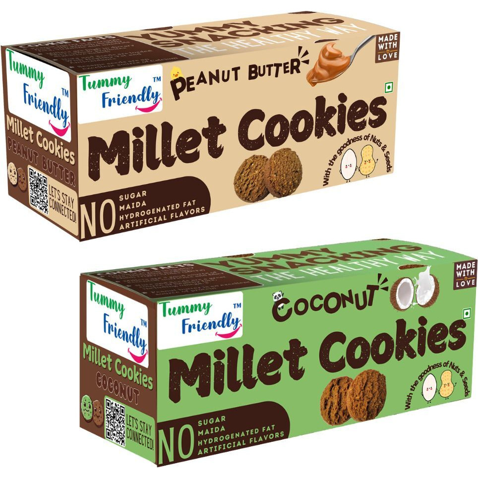 TummyFriendly Foods Ragi Millet Cookies-Coconut, Peanut. Healthy Biscuits for Kids, Babies & Adults Cookies Biscuit (2 x 75 g)