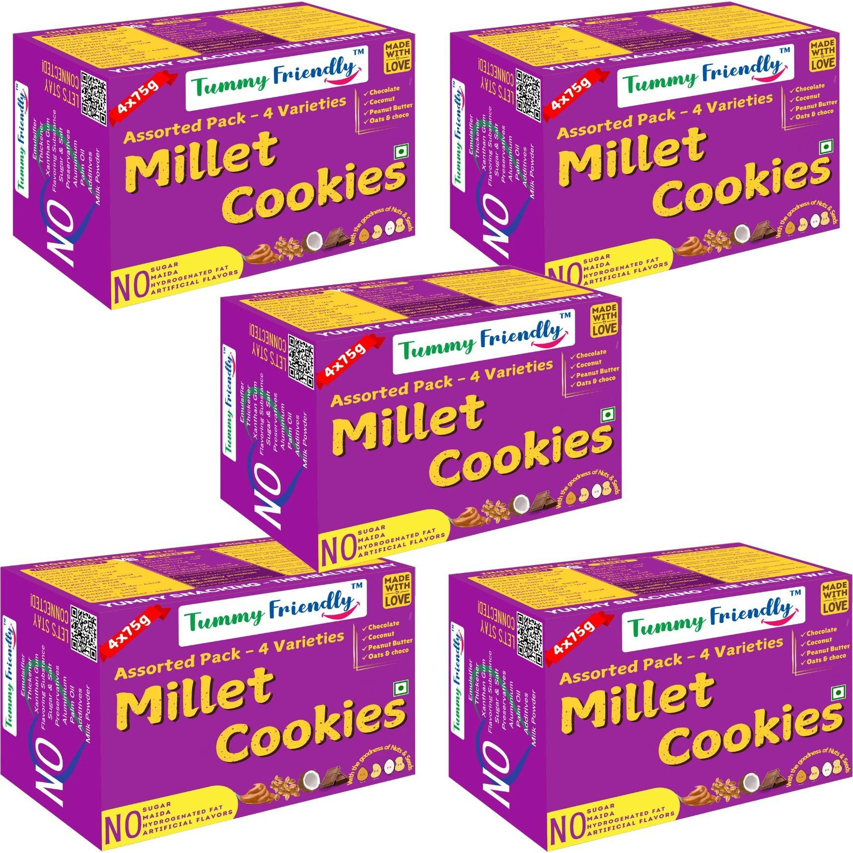 TummyFriendly Foods Ragi Millet Cookies. Healthy Biscuits for Kids, Babies. Healthy Cookies, Snacks Cookies Biscuit (5 x 300 g)