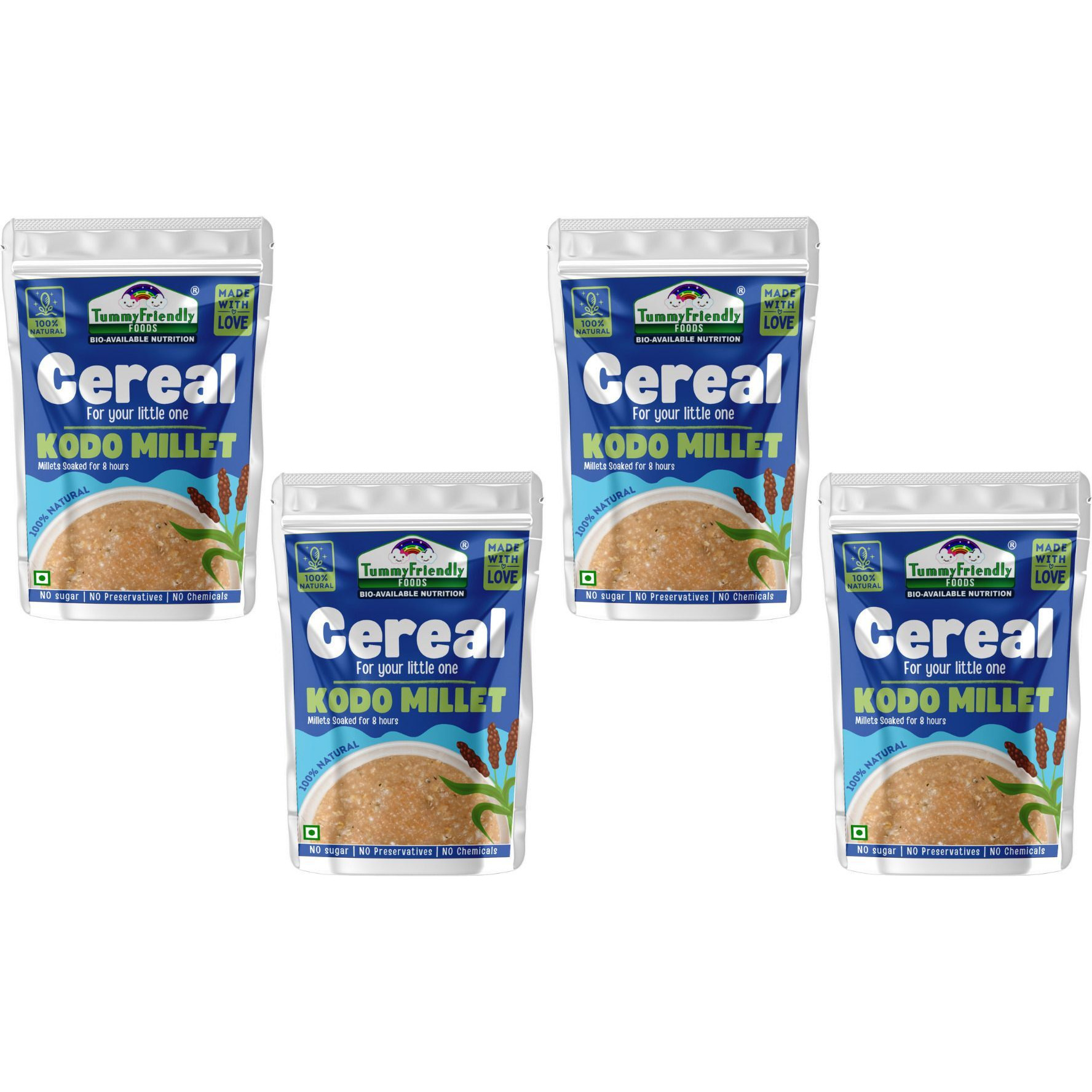 TummyFriendly Foods Tummy Friendly Foods Kodo Millet (Each pack 100g) Cereal (400 g, Pack of 4, 12+ Months)