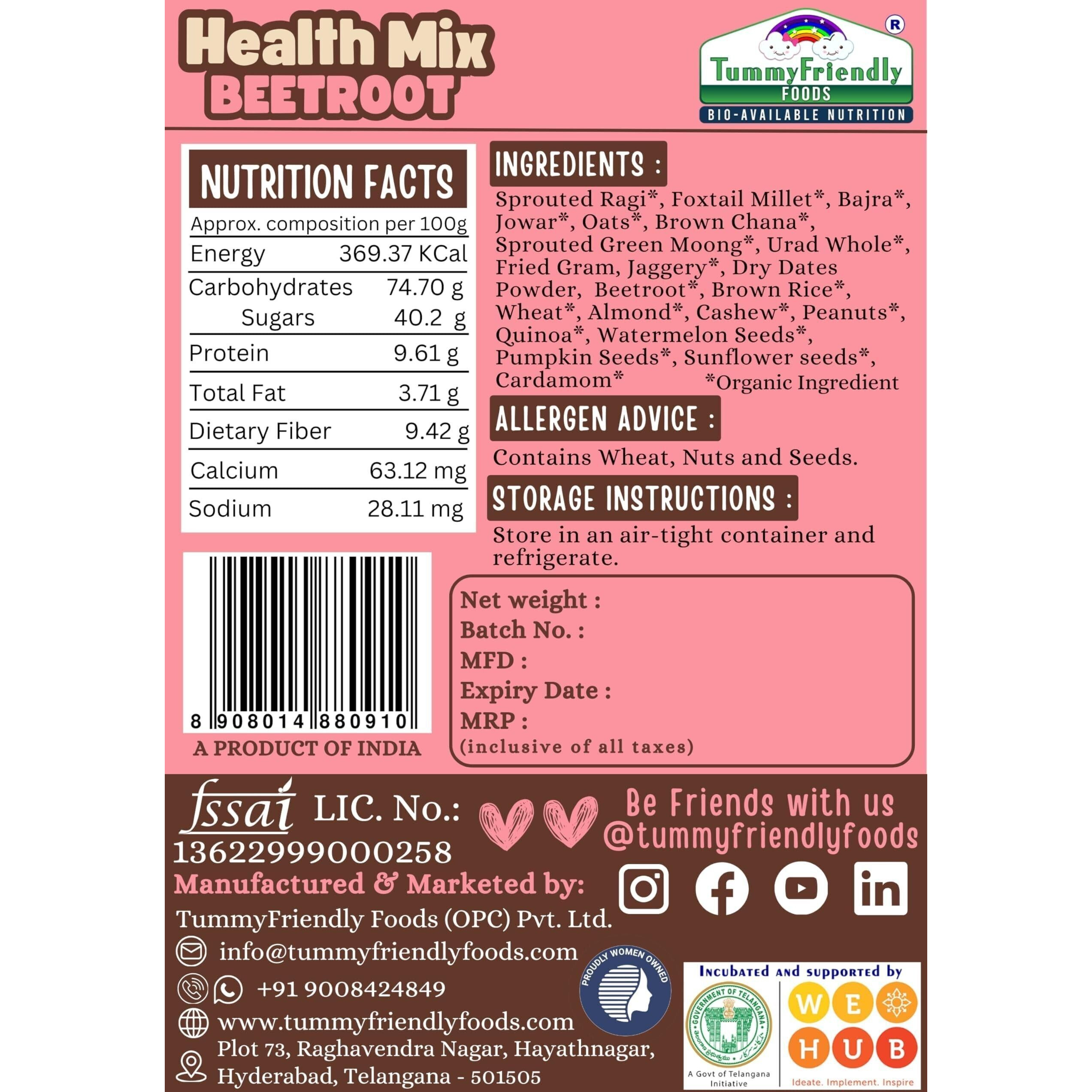 TummyFriendly Foods Tummy Friendly Foods Toddler Cereal Organic Beetroot Health Mix (Each pack 100g) Cereal (400 g, Pack of 4, 12+ Months)