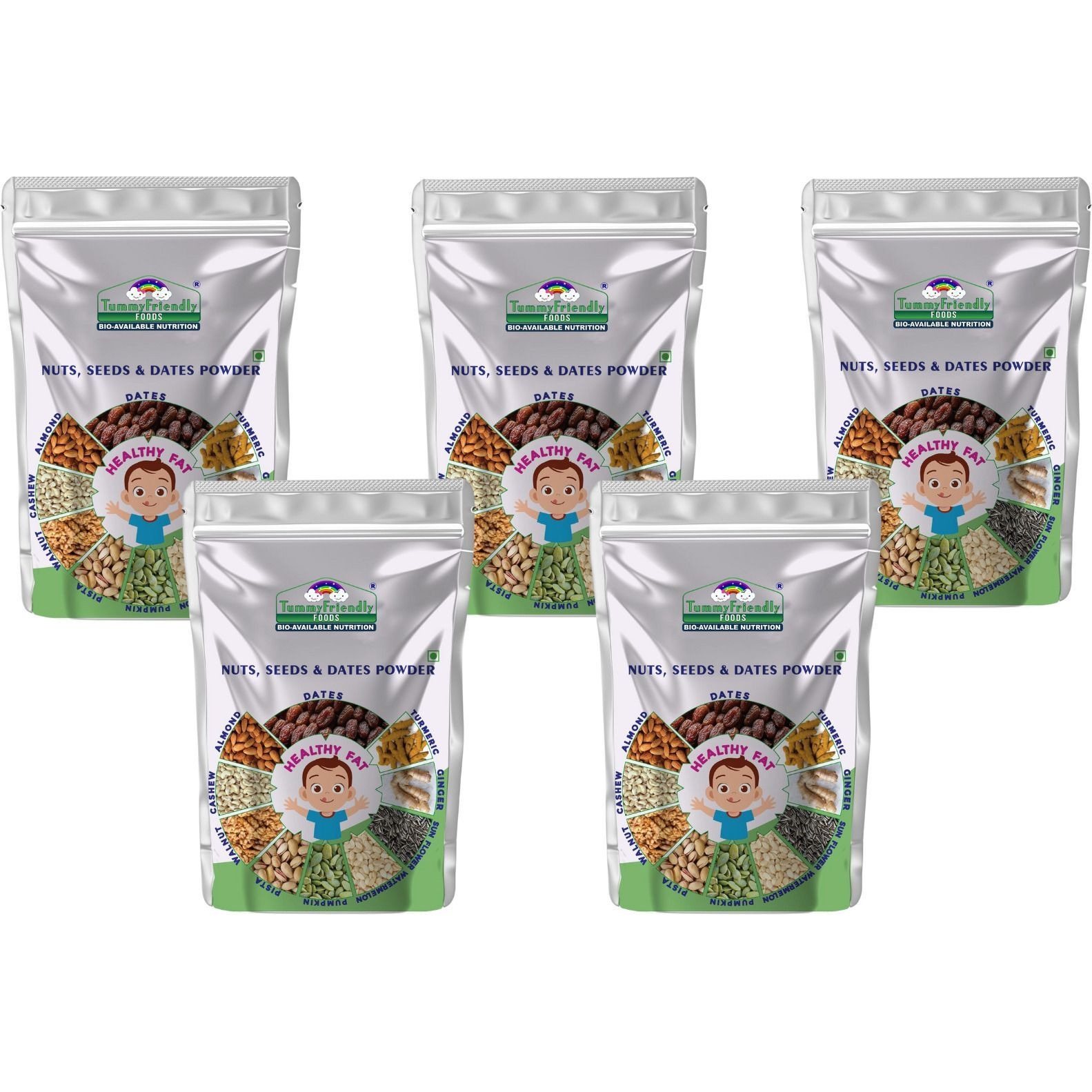 TummyFriendly Foods Premium Nuts, Seeds and Dates Powder | Dry Fruits Powder Baby (100g each pack) Cereal (500 g, Pack of 5, 8+ Months)