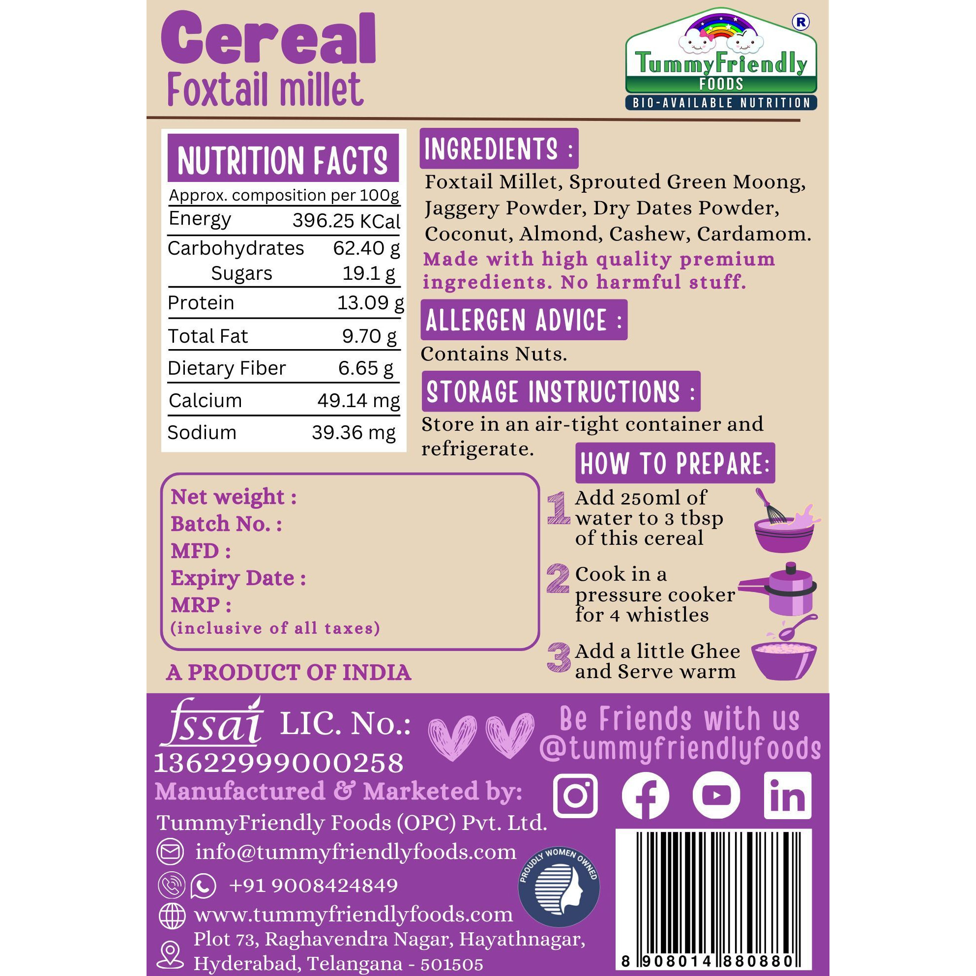 TummyFriendly Foods Tummy Friendly Foods Foxtail Millet (Each pack 100g) Cereal (500 g, Pack of 5, 12+ Months)