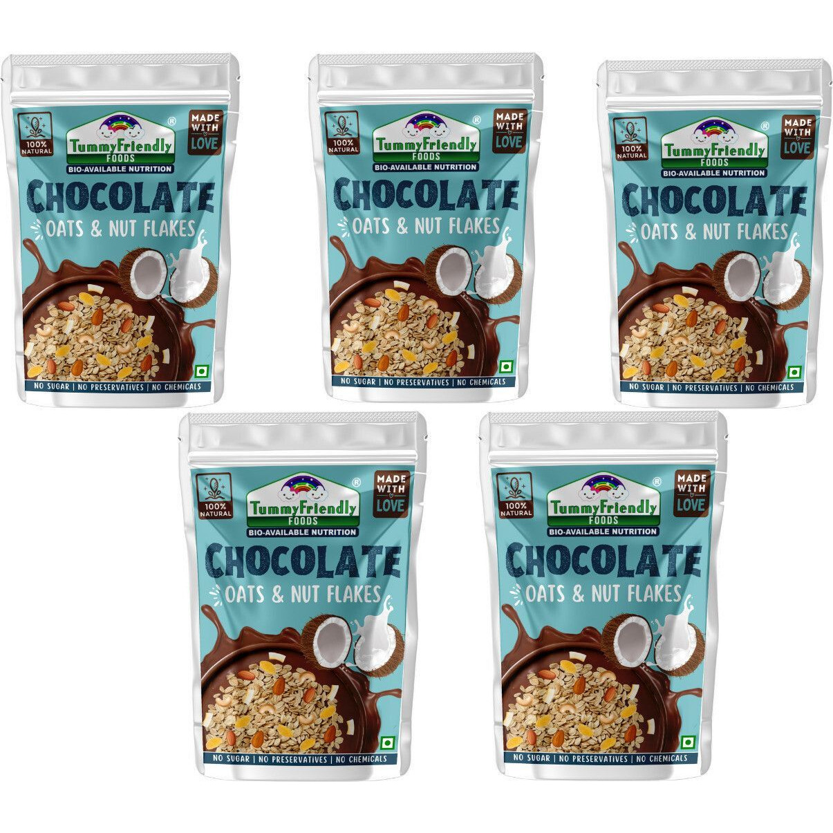 TummyFriendly Foods Tummy Friendly Foods Chocolate Oats and Nuts Mix 500g, (Each pack 100g) Baby Snacks 500 g