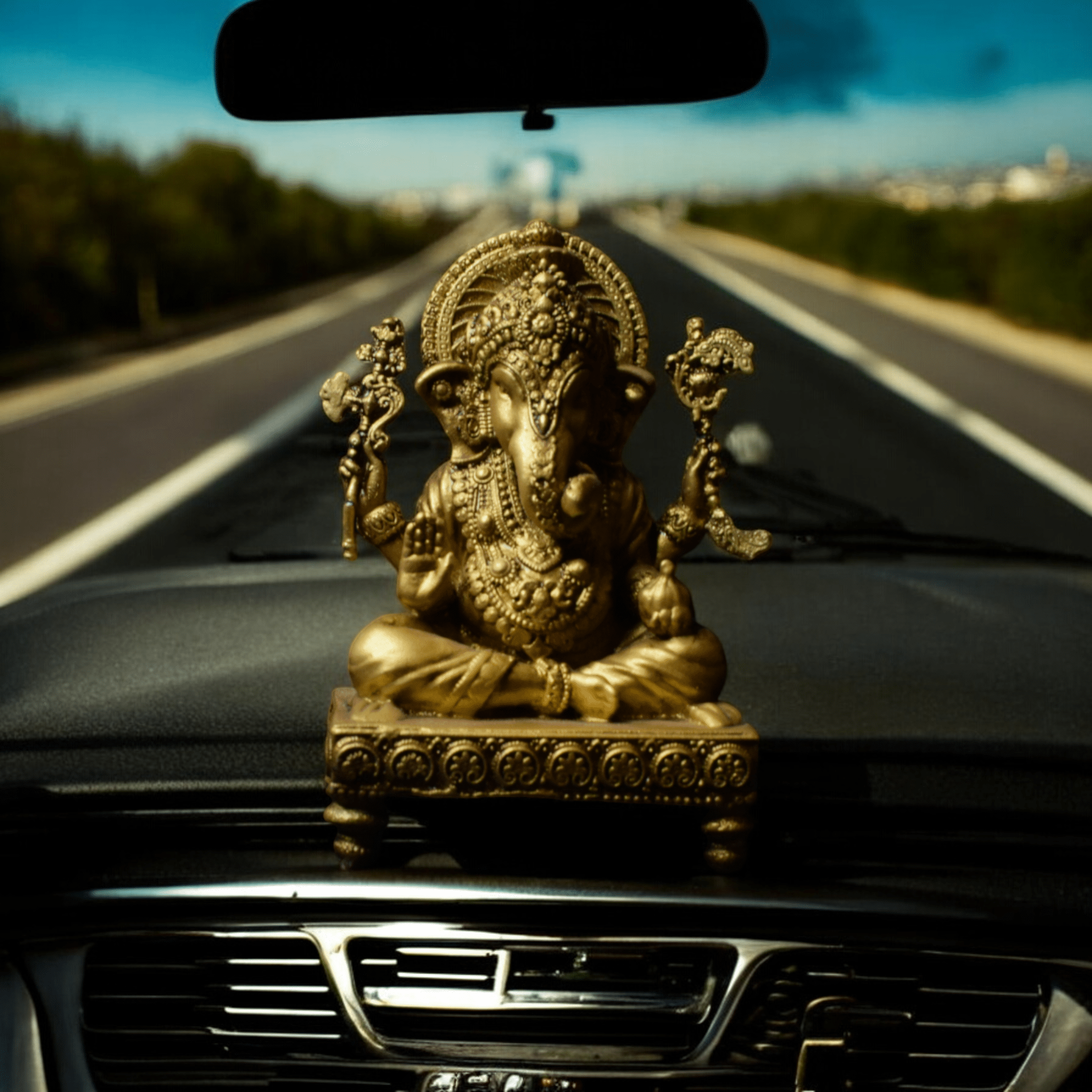 Ganesh ji on chowki- Car dashboard