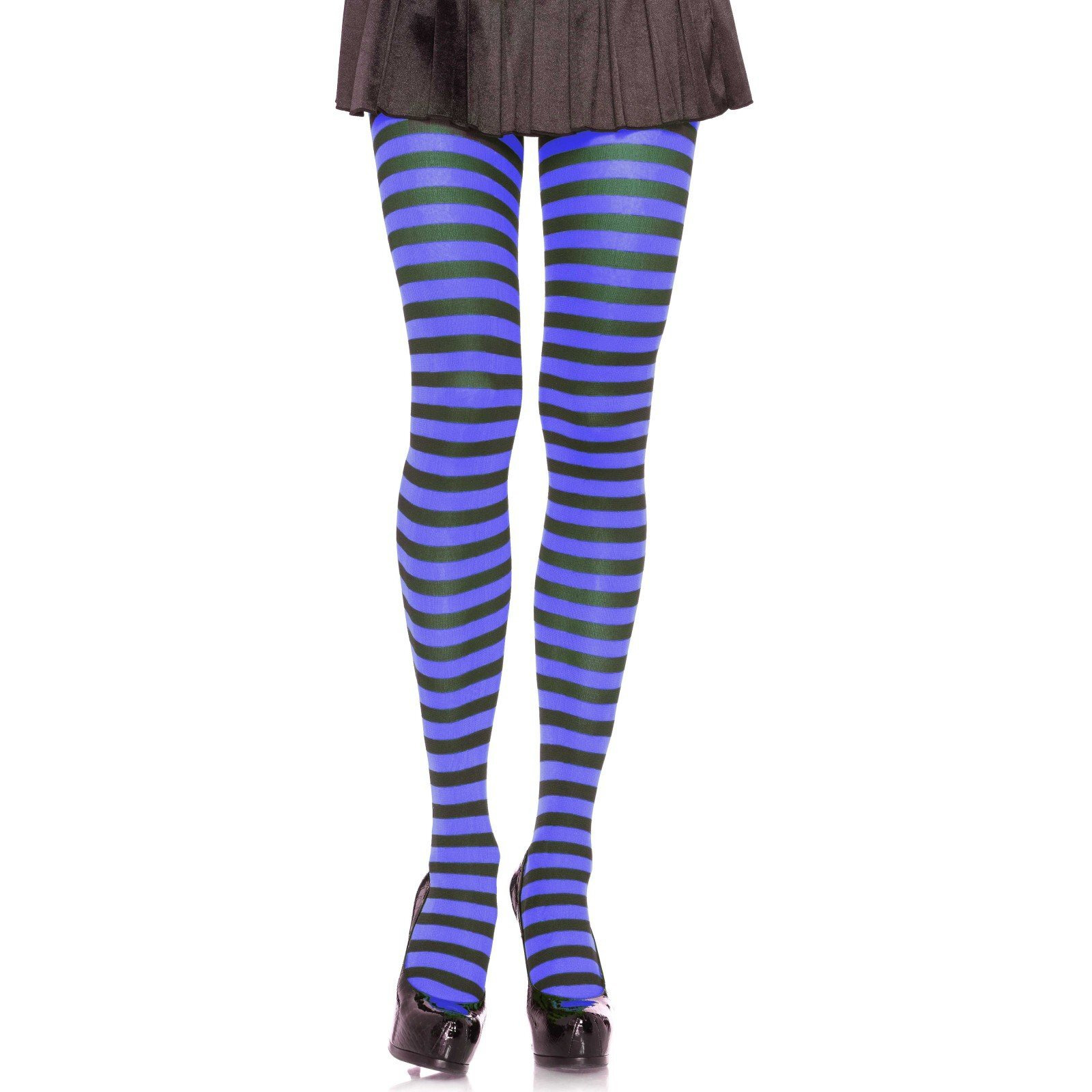 Leg Avenue Women's Nylon Striped Tights, Black/Blue, One Size